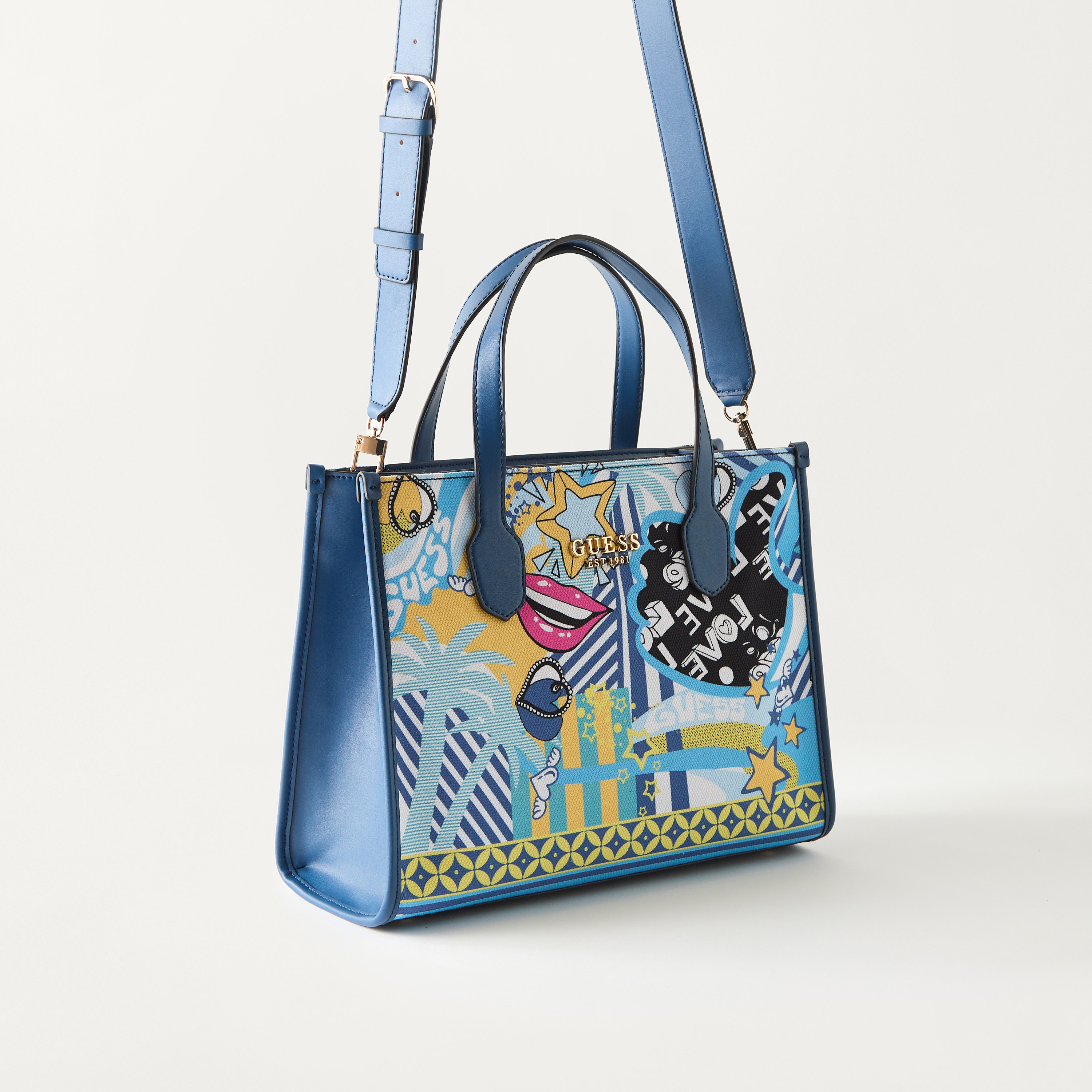 Guess Silvana Tote Bag with Detachable Strap and Zip Closure-women-bagsandwallets-handbags-image-2