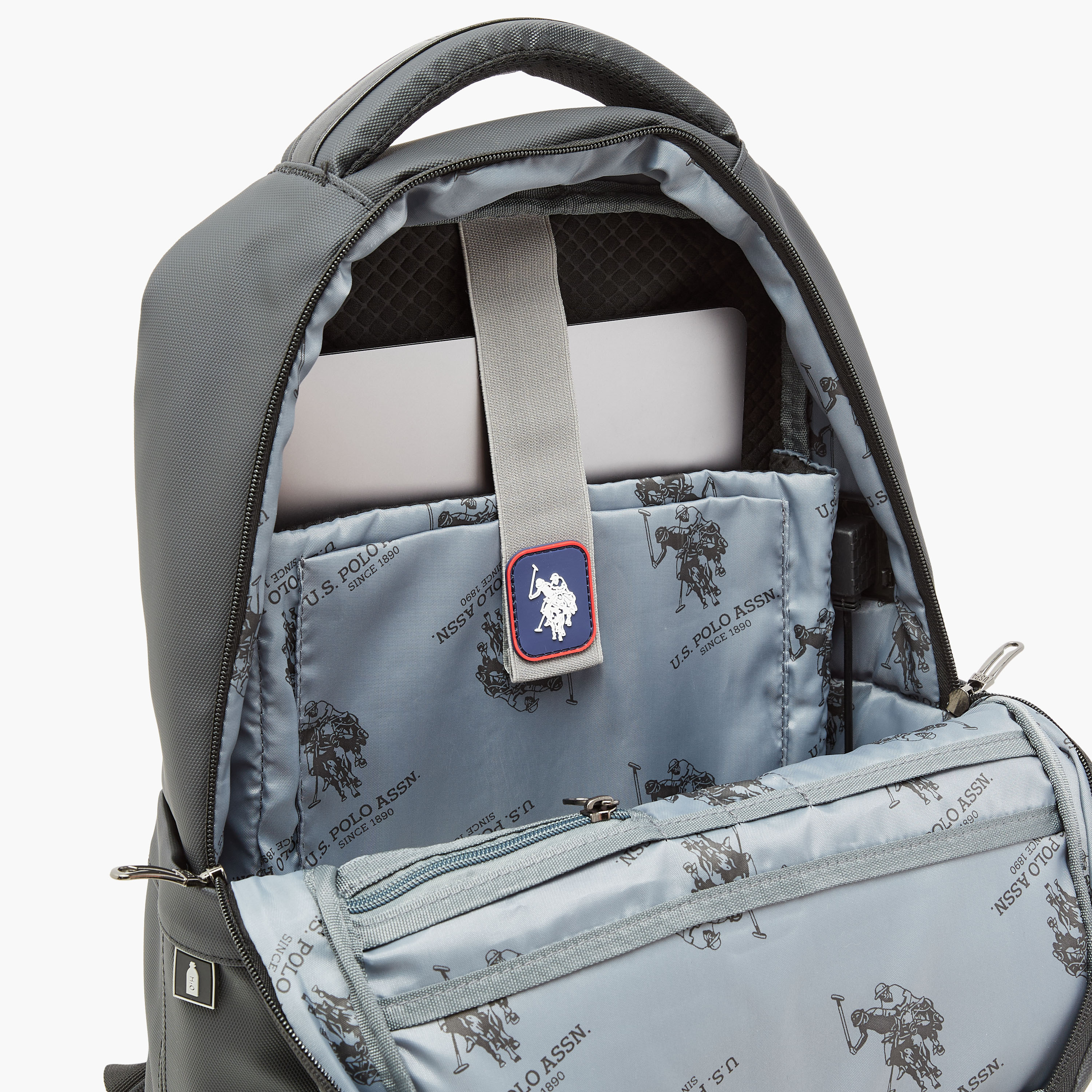 US POLO ASSN. Logo Print Laptop Backpack with Zip Closure - 30x15x43 cm-men-bags-image-10
