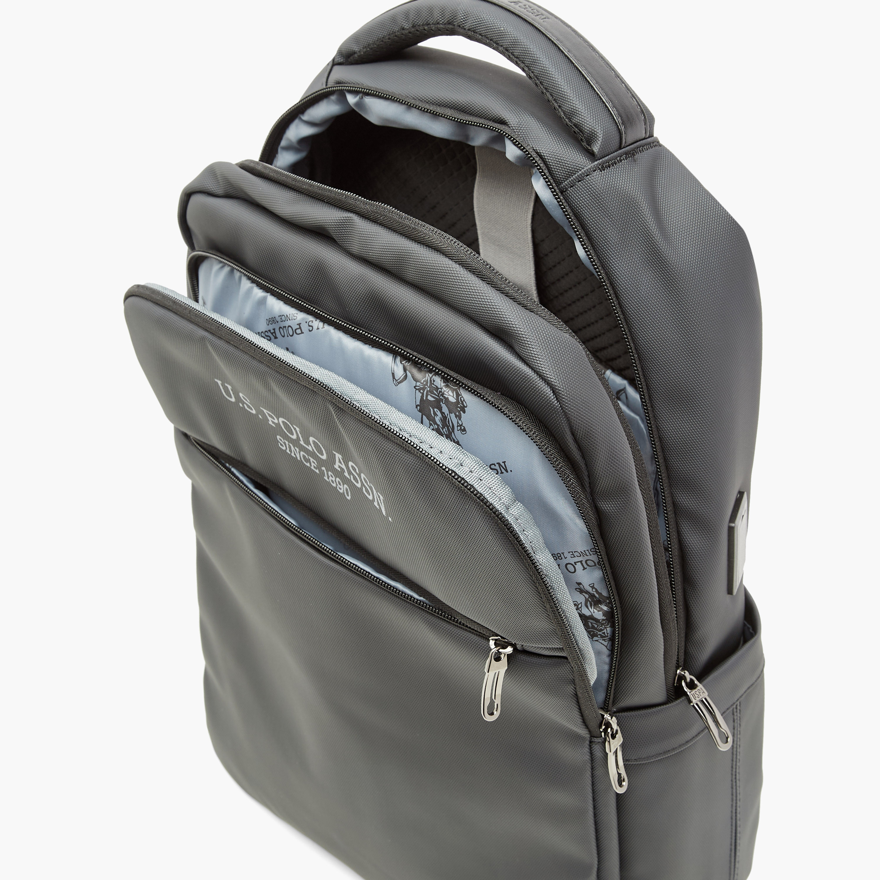 US POLO ASSN. Logo Print Laptop Backpack with Zip Closure - 30x15x43 cm-men-bags-image-9