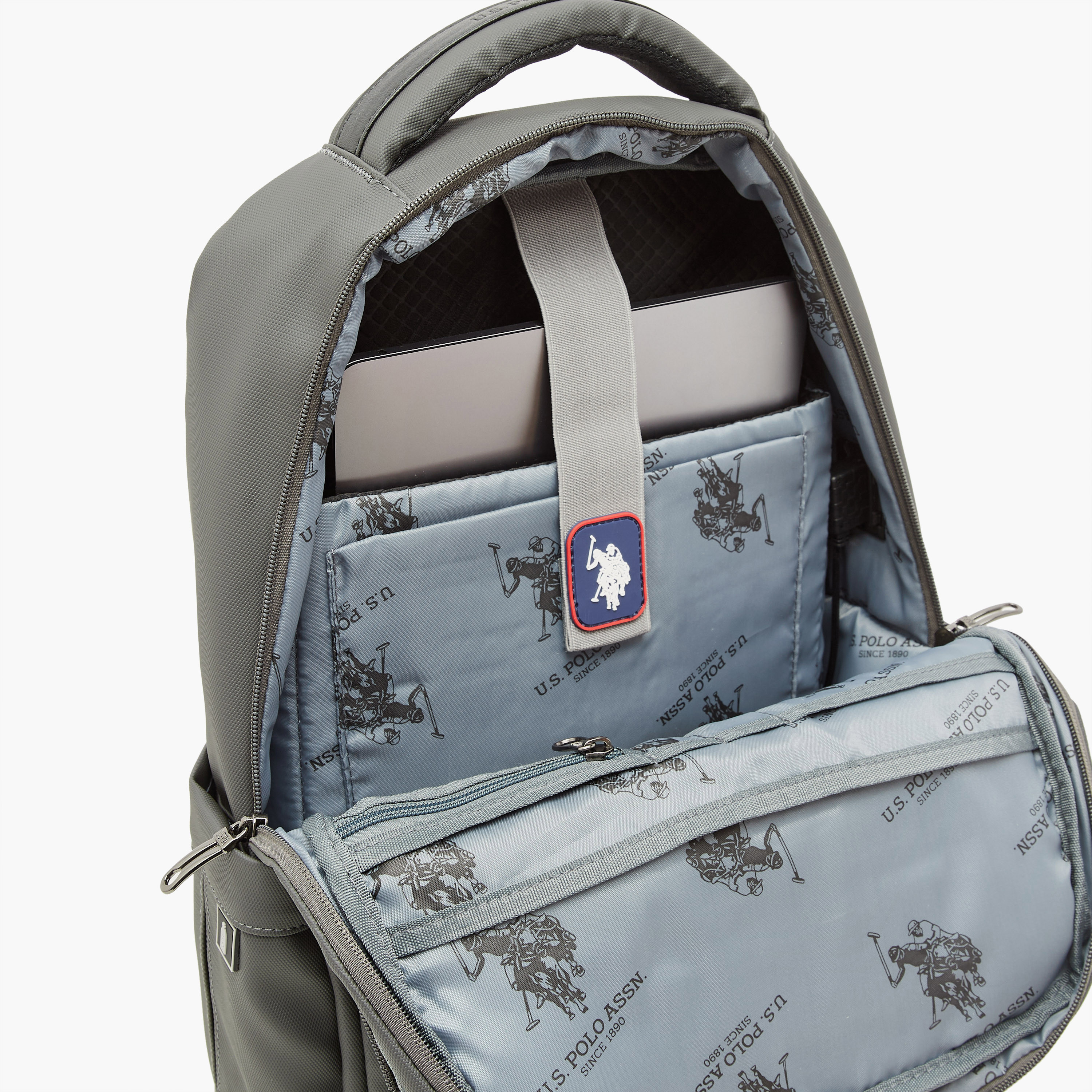 US POLO ASSN. Logo Print Laptop Backpack with Zip Closure - 30x15x43 cm-men-bags-image-10