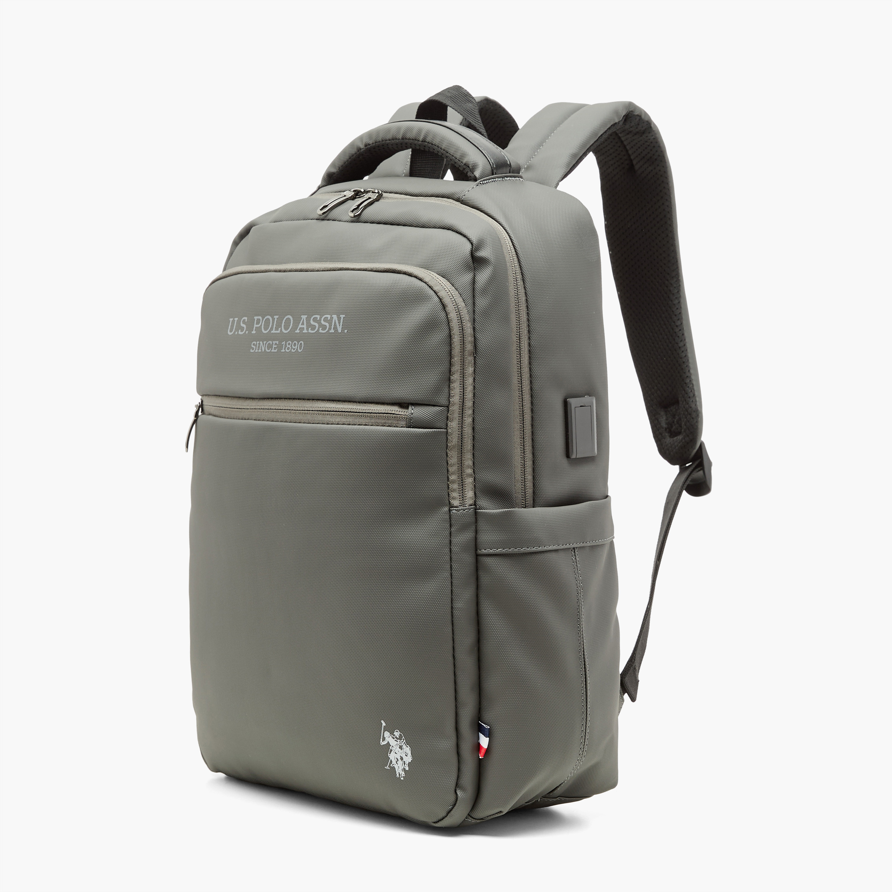 US POLO ASSN. Logo Print Laptop Backpack with Zip Closure - 30x15x43 cm-men-bags-image-2