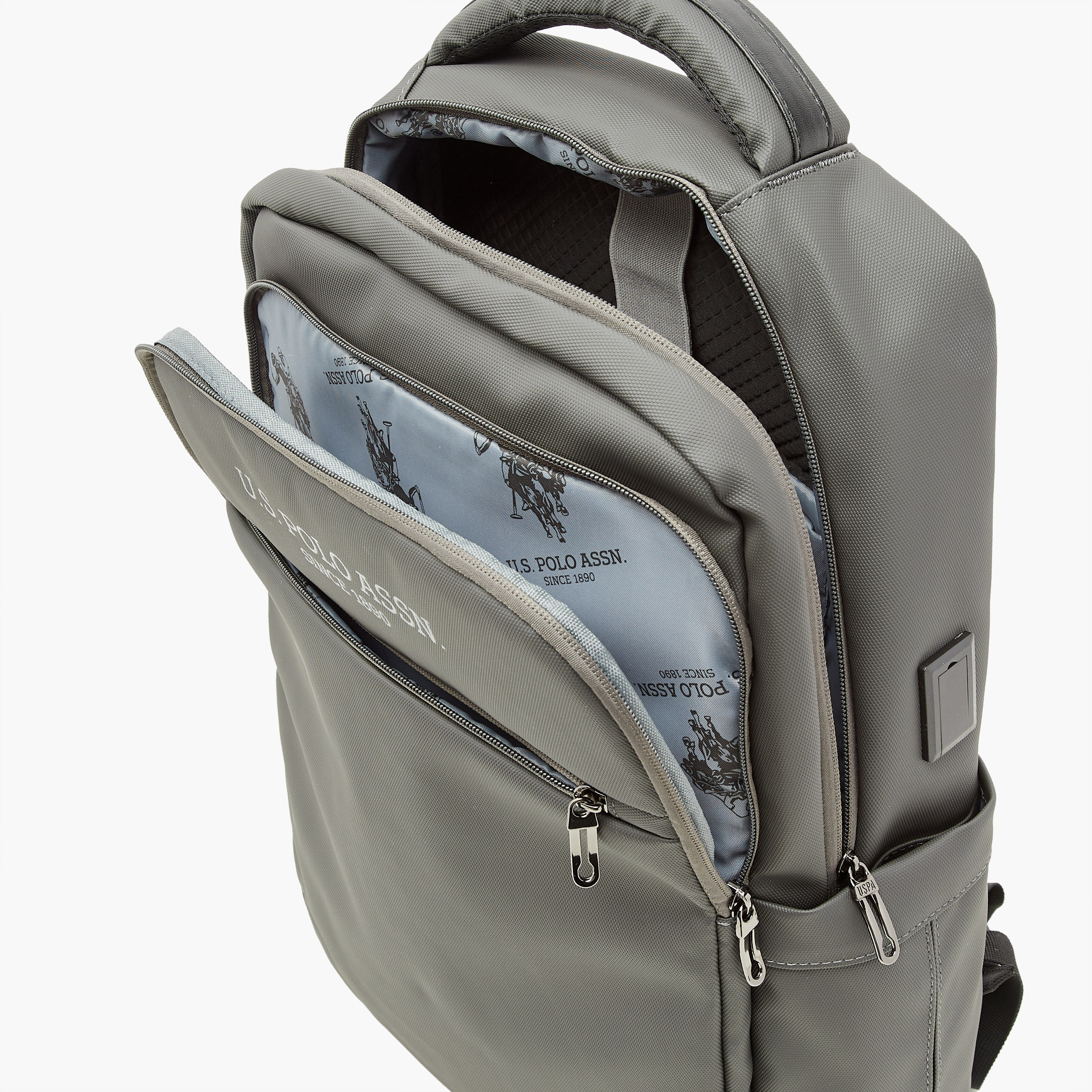 US POLO ASSN. Logo Print Laptop Backpack with Zip Closure - 30x15x43 cm-men-bags-image-9