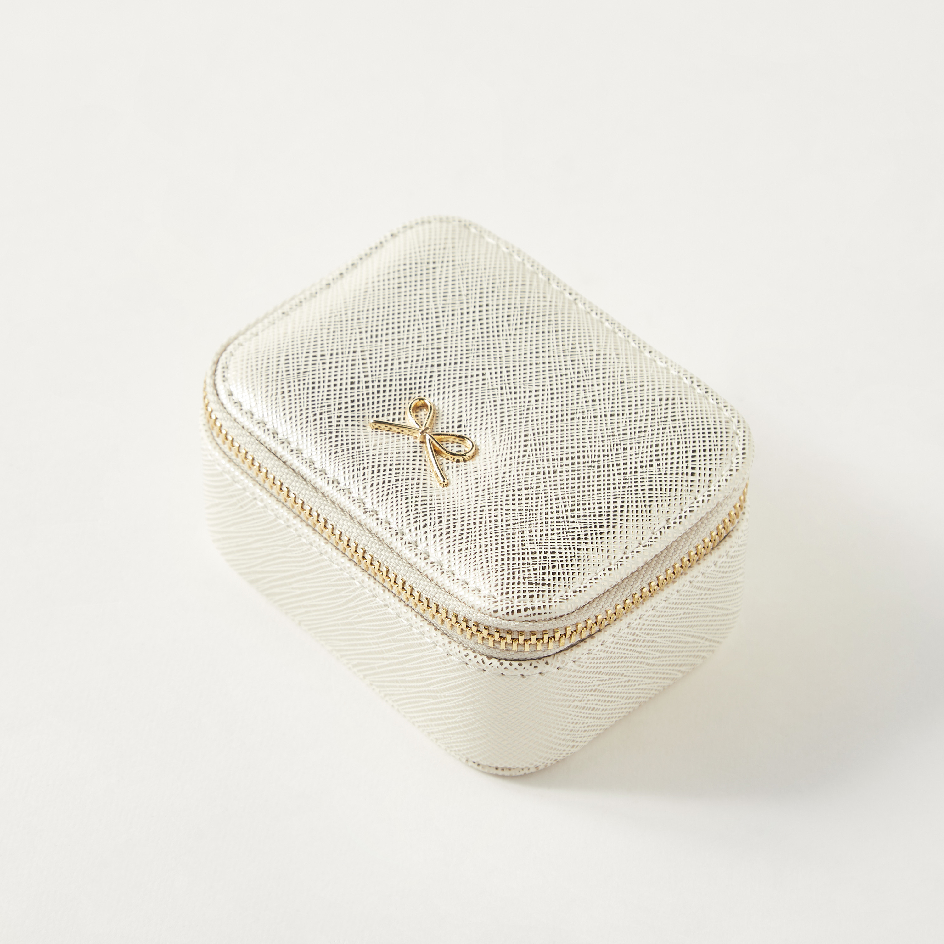 Textured Jewellery Box with Bow Detail and Zip Closure-women-watchesandjewellery-jewellery-storage-image-1