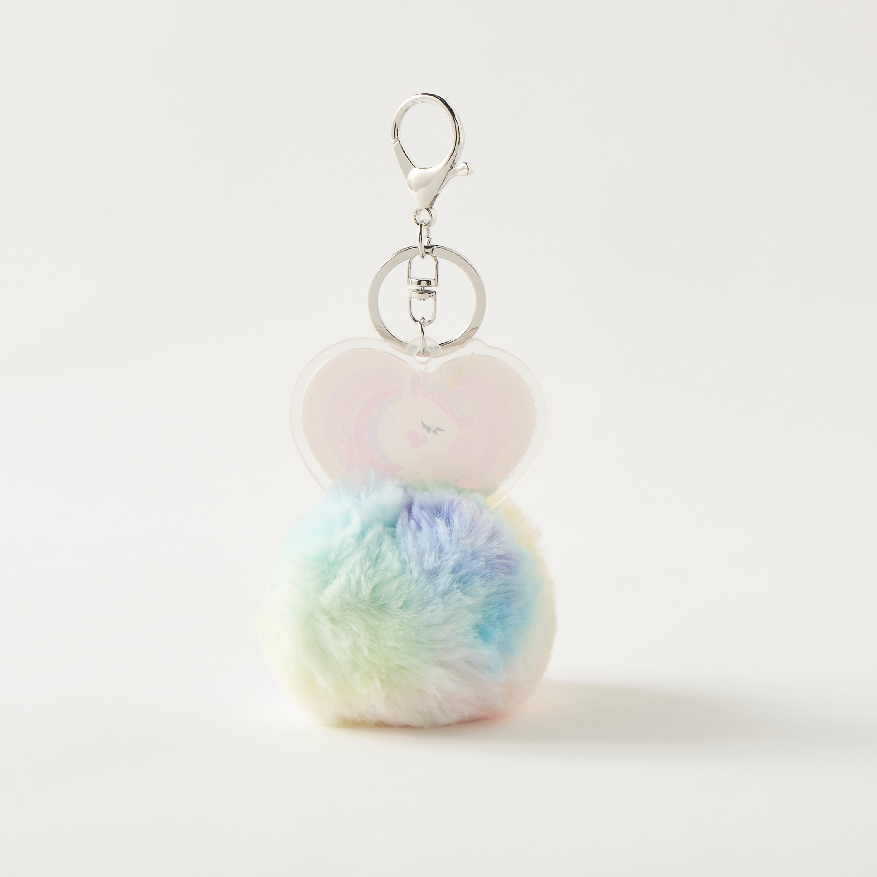 Unicorn Heart Charm Keychain with Hook and Pom-Pom-girls-accessories-keyringsandbagcharms-image-1