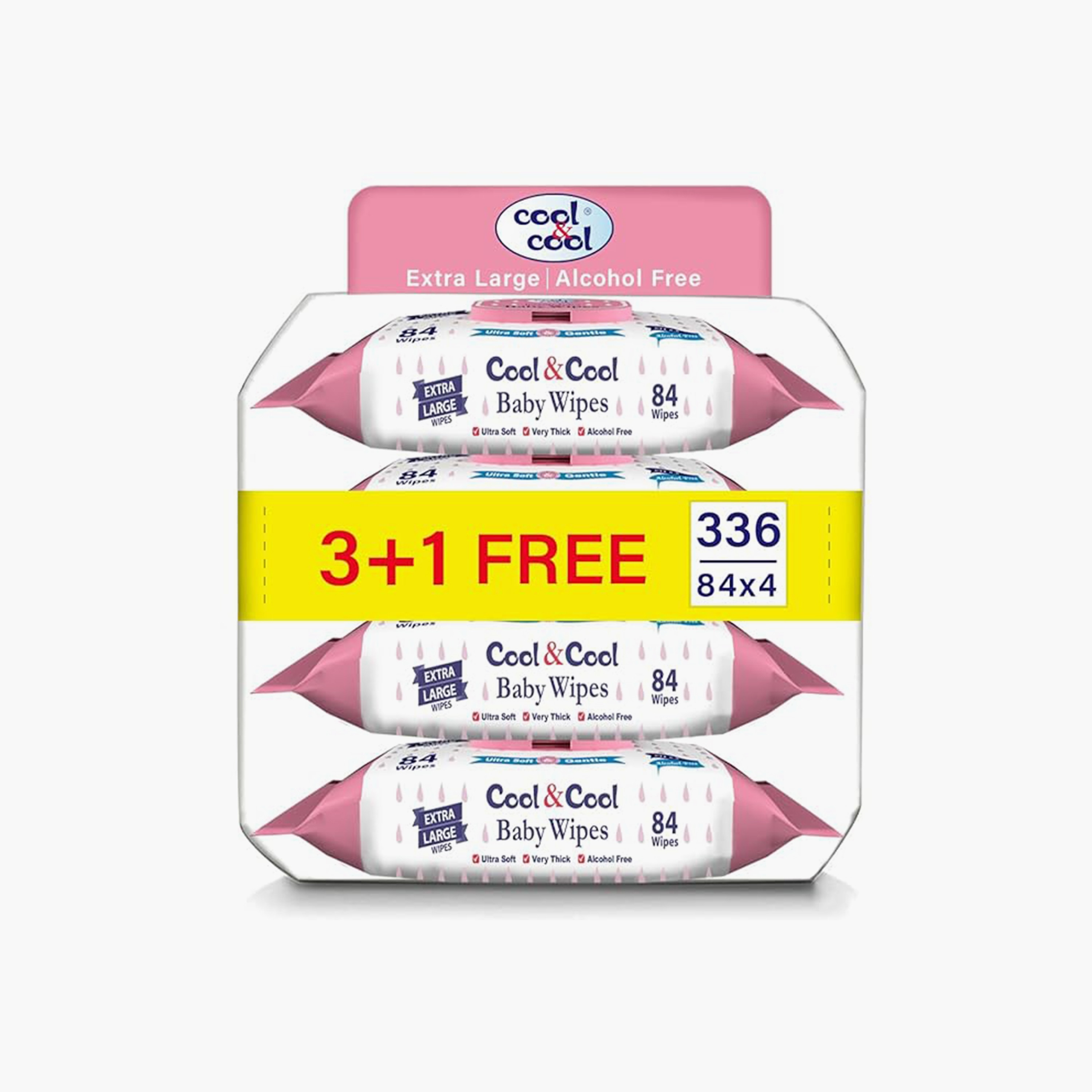 Cool & Cool Pack of 3 + 1 Free Extra Large Baby Wipes-baby-diapering-babywipes-image-1