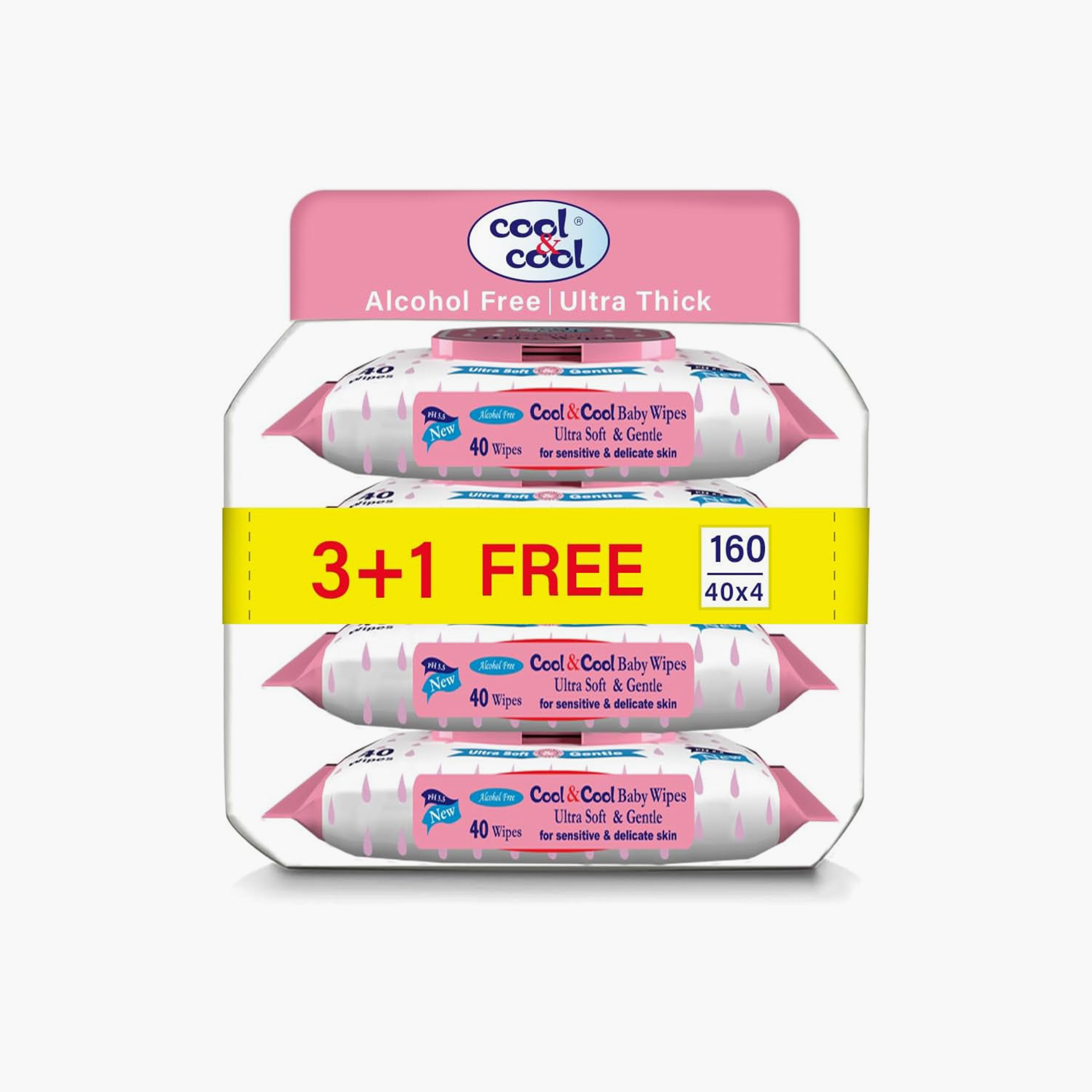 Cool & Cool Pack of 3 + 1 Free Baby Wipes-baby-diapering-babywipes-image-1