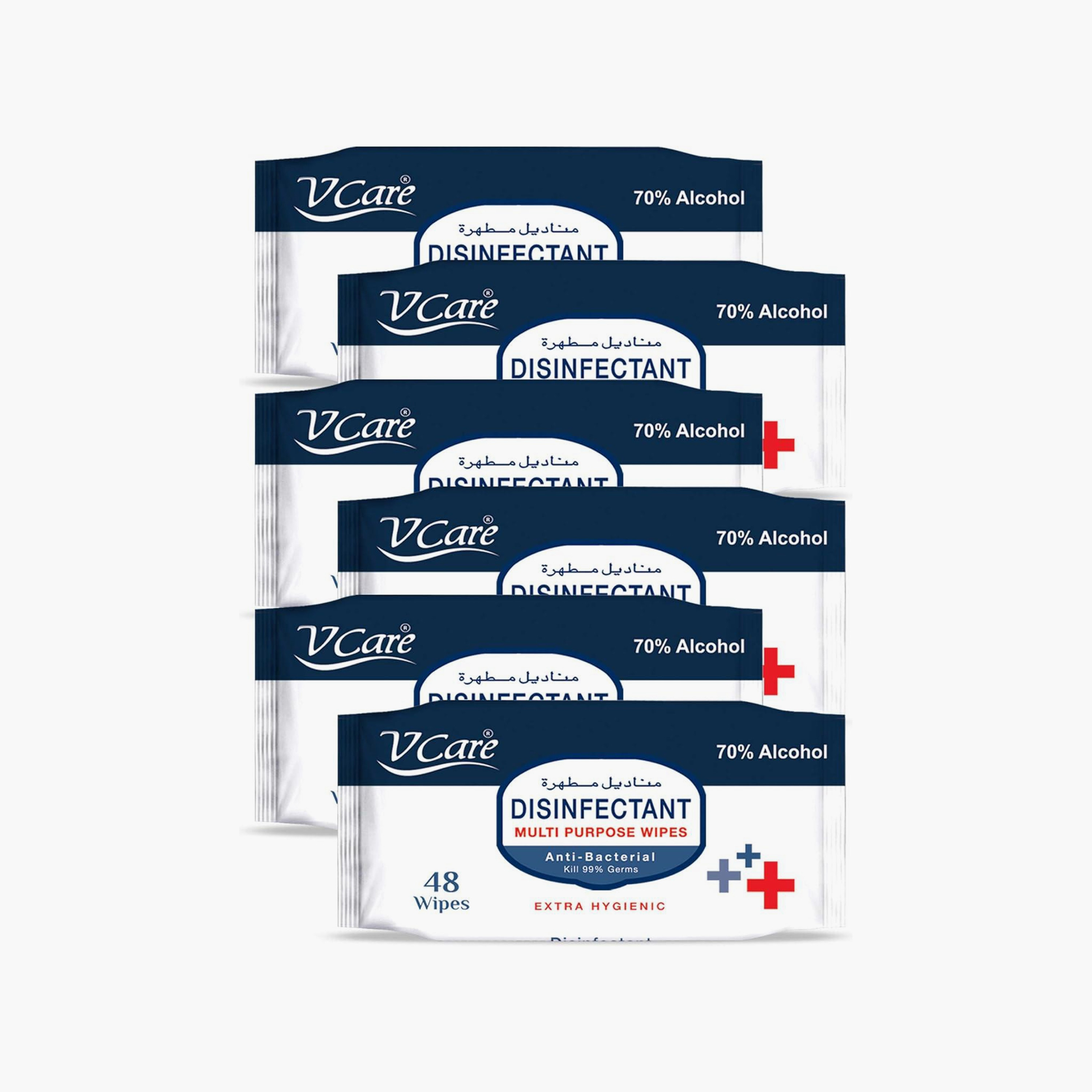 V Care Pack of 6 Disinfectant Multi-Purpose Anti Bacterial Wipes-baby-diapering-babywipes-image-1