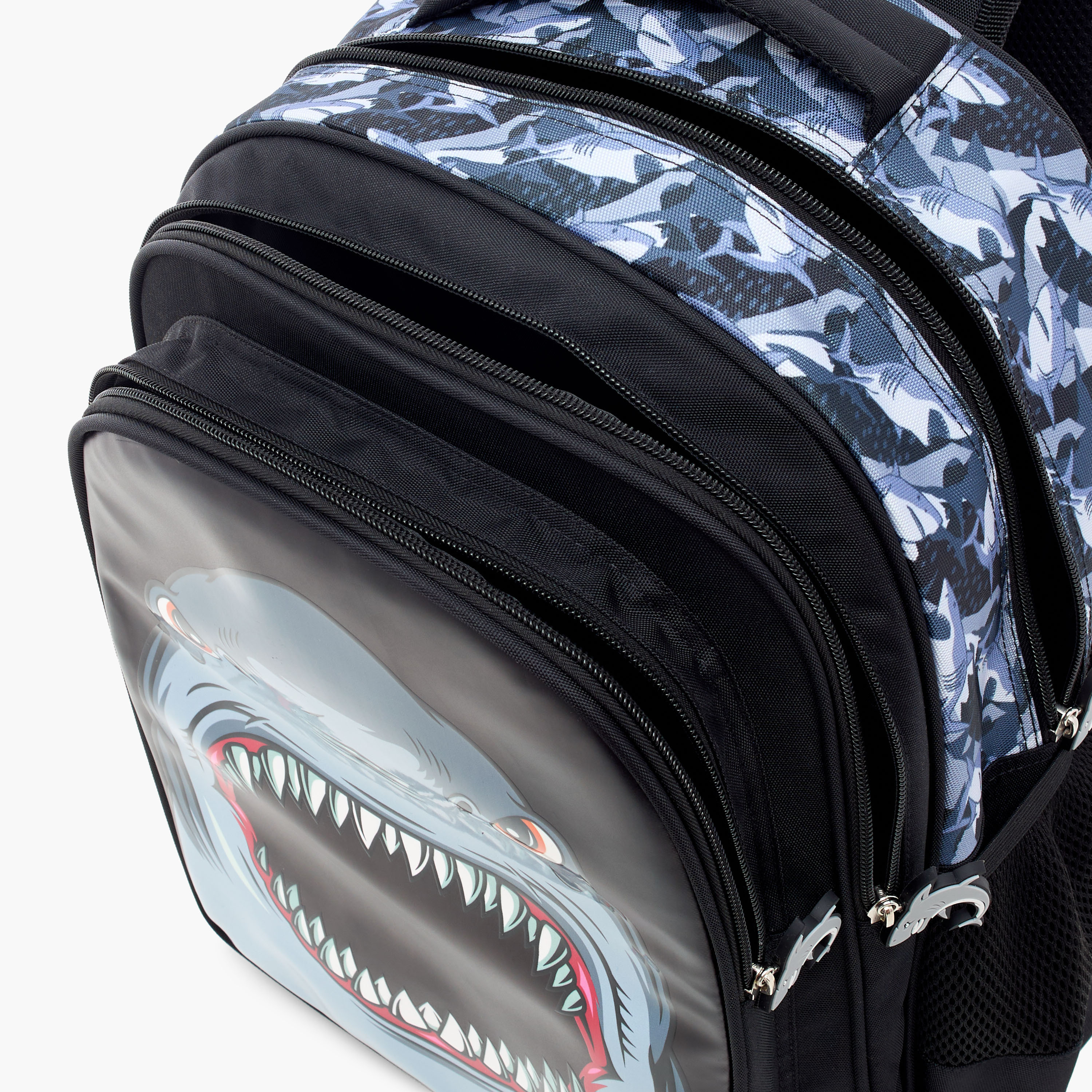Juniors Shark Print Backpack with Adjustable Straps and Zip Closure - 14 inches-school-bagsandbackpacks-backpacks-image-8