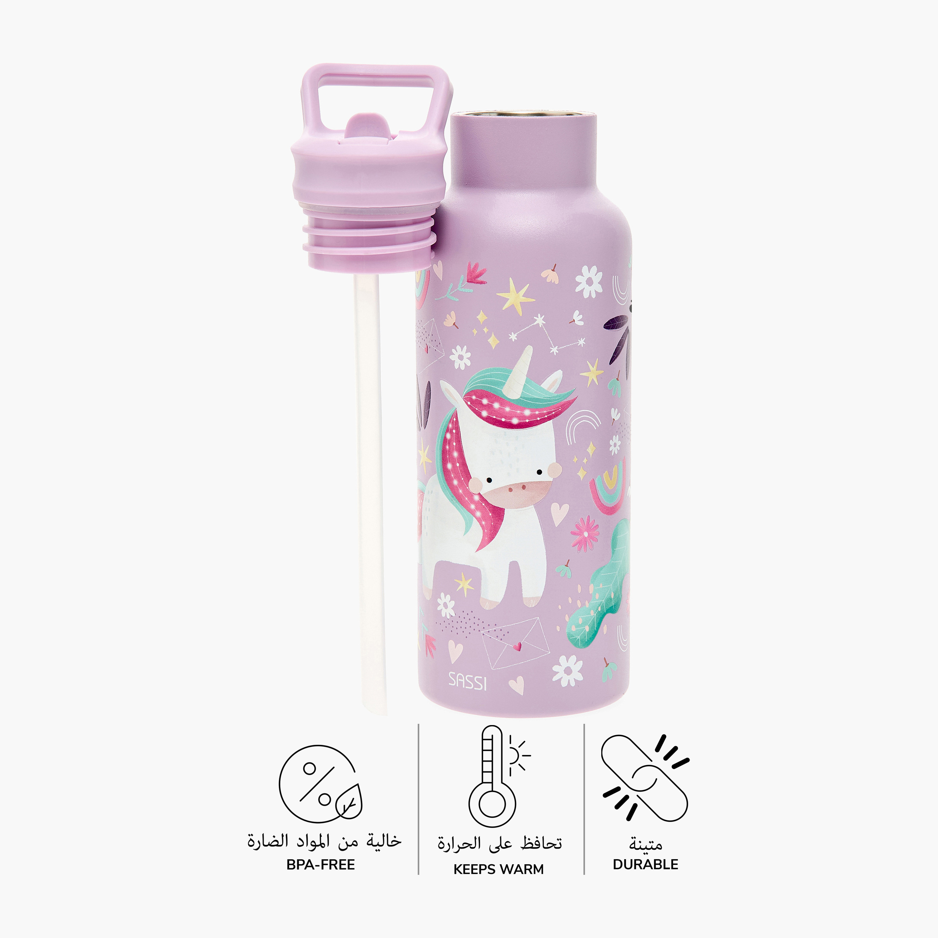 Sassi Junior Unicorn Print Double Wall Water Bottle - 500 ml-school-waterbottles-image-2