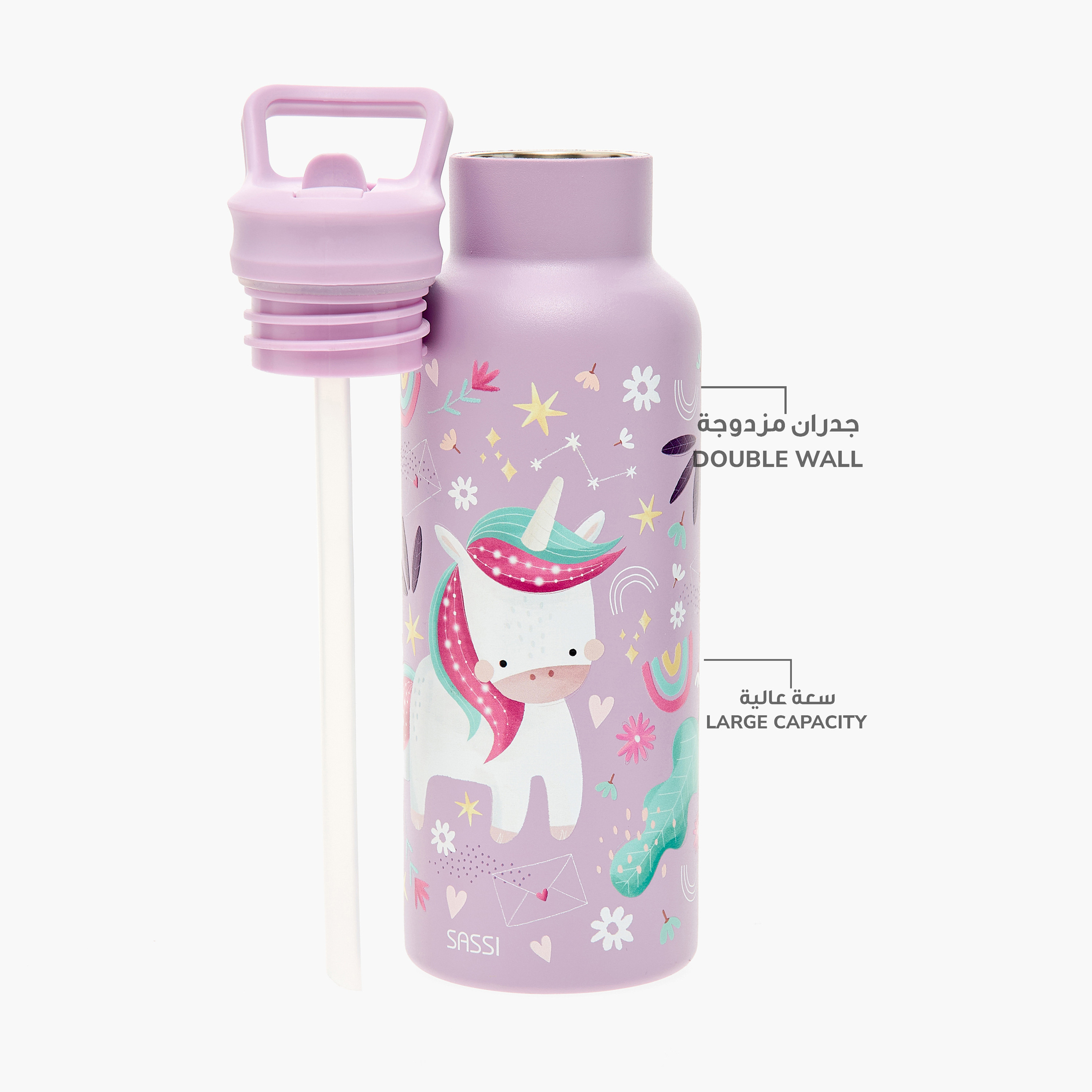 Sassi Junior Unicorn Print Double Wall Water Bottle - 500 ml-school-waterbottles-image-5