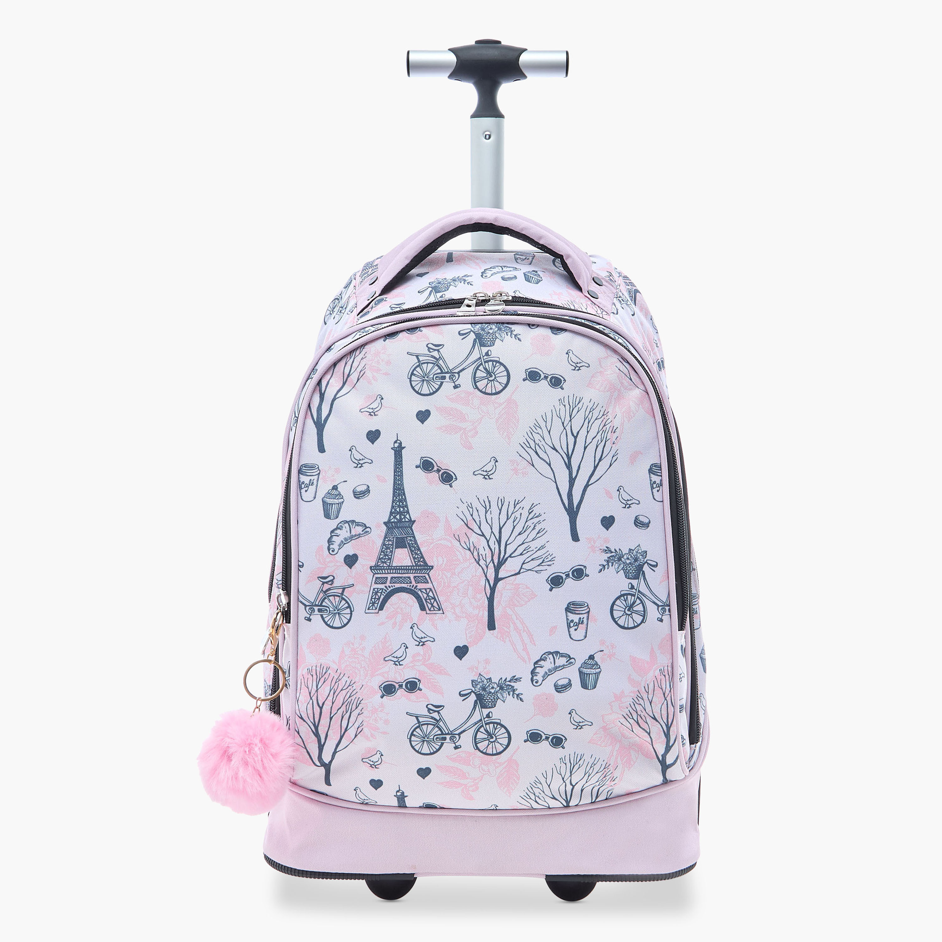 Buy Juniors Printed Trolley Backpack with Retractable Handle and Wheels ...