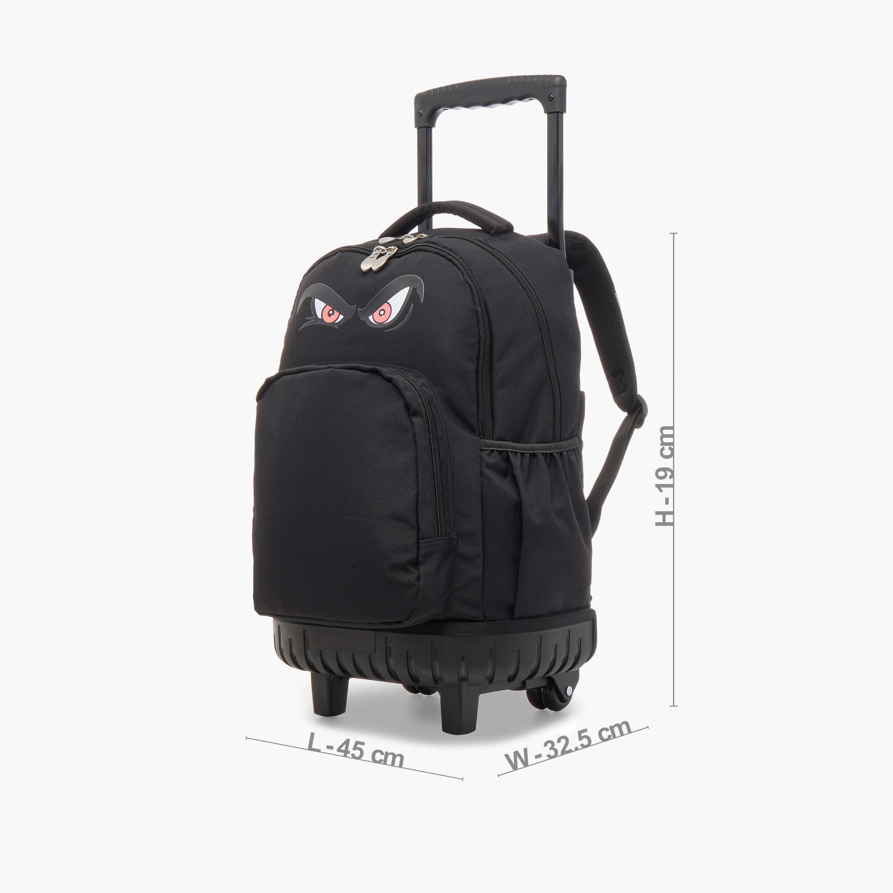 Juniors Angry Face Print Trolley Backpack with Retractable Handle - 16 inches-school-bagsandbackpacks-trolleybags-image-2