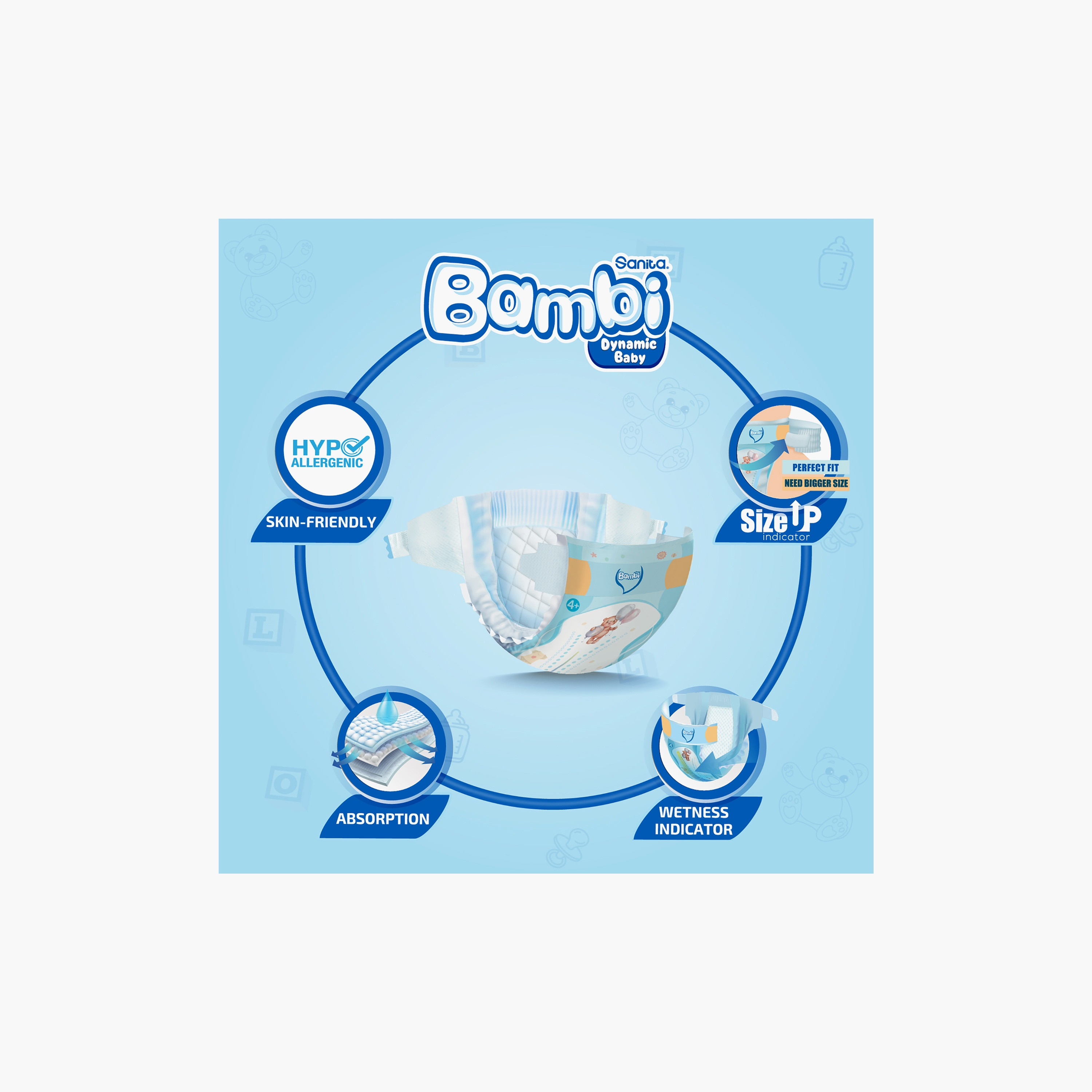 Sanita Bambi Diapers Mega Pack, Size 4+, 156-Piece, Large Plus, 10-18 kg-baby-diapering-diapers-image-4