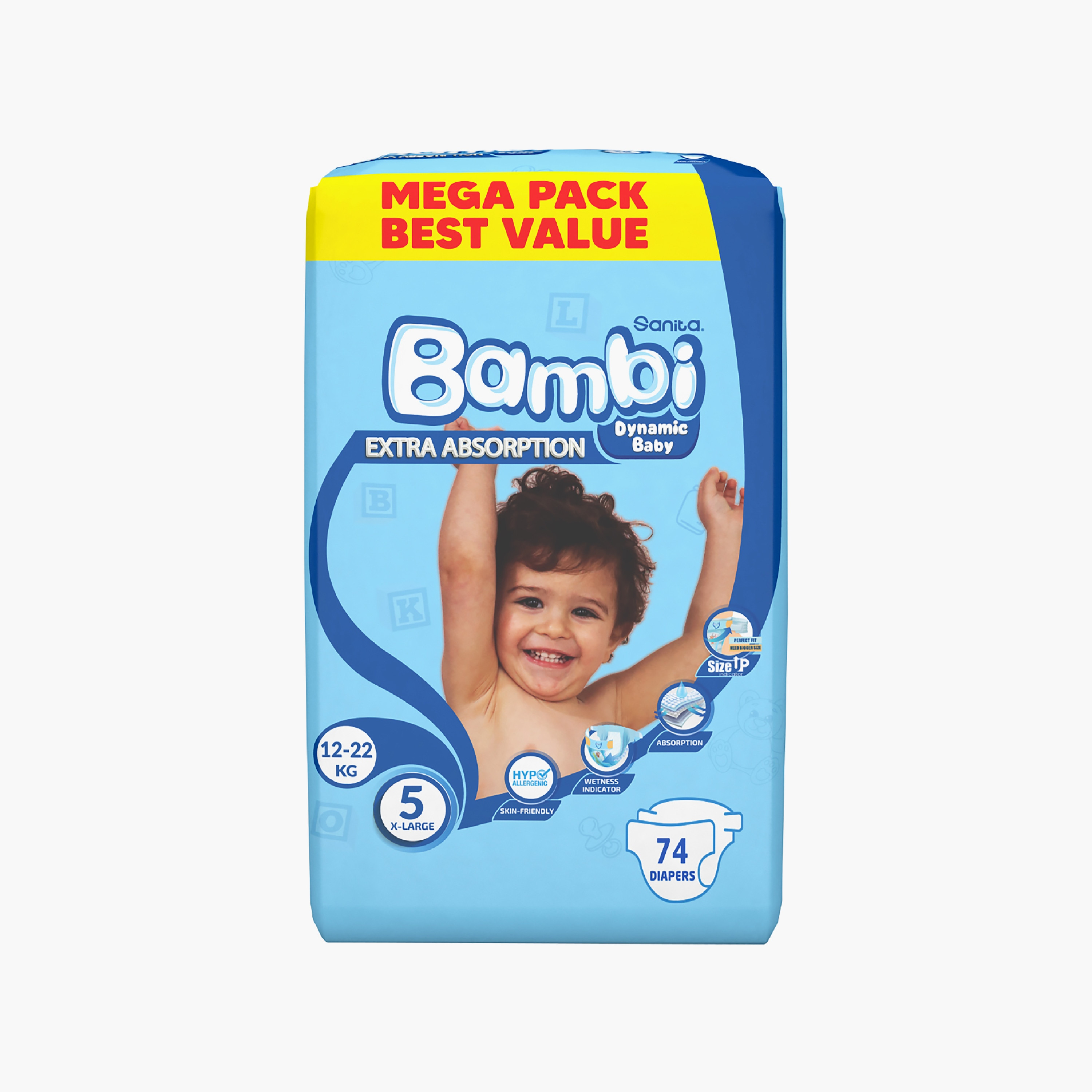 Sanita Bambi Diapers Mega Pack, Size 5, 148-Piece, X-Large, 12-22 kg-baby-diapering-diapers-image-2