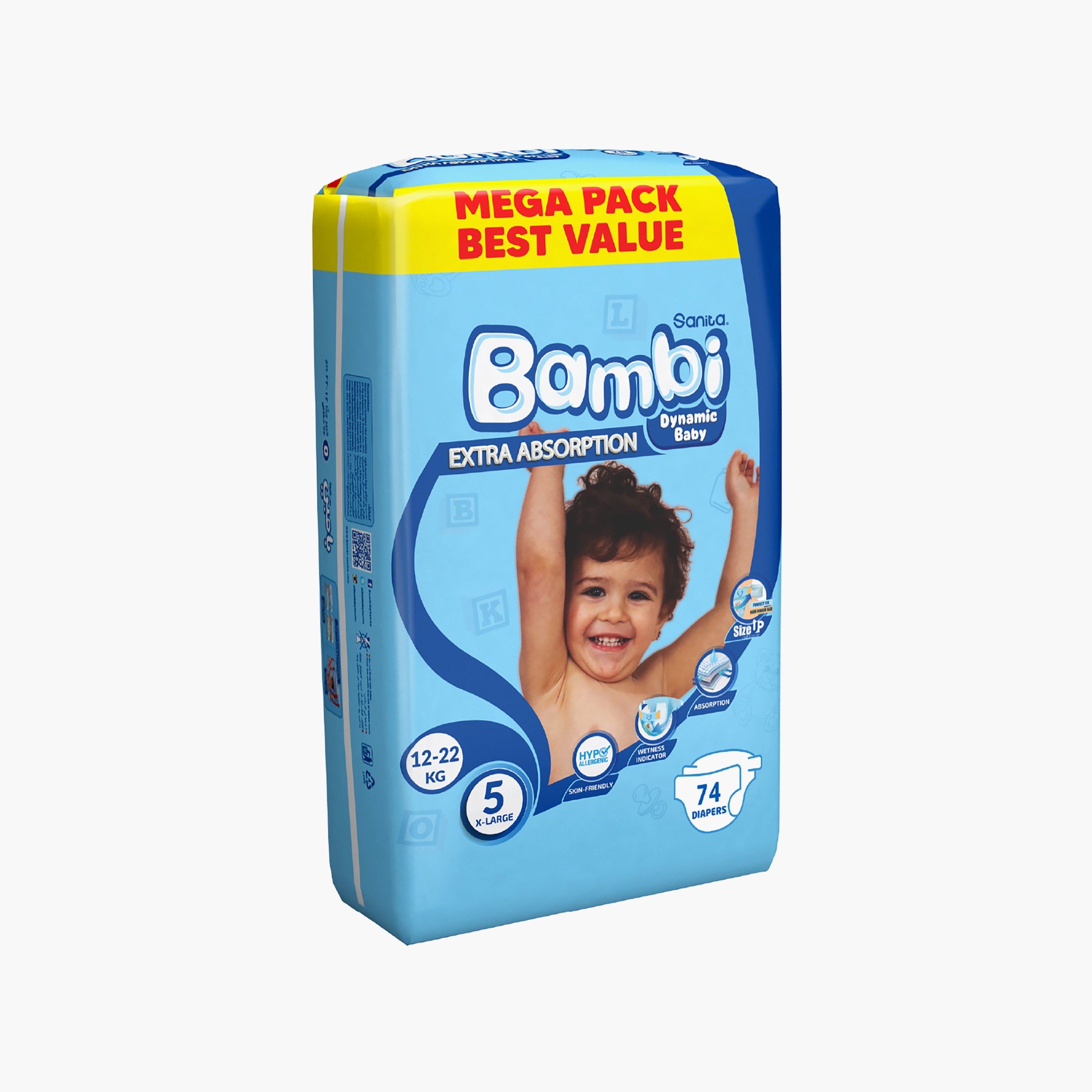 Sanita Bambi Diapers Mega Pack, Size 5, 148-Piece, X-Large, 12-22 kg-baby-diapering-diapers-image-3