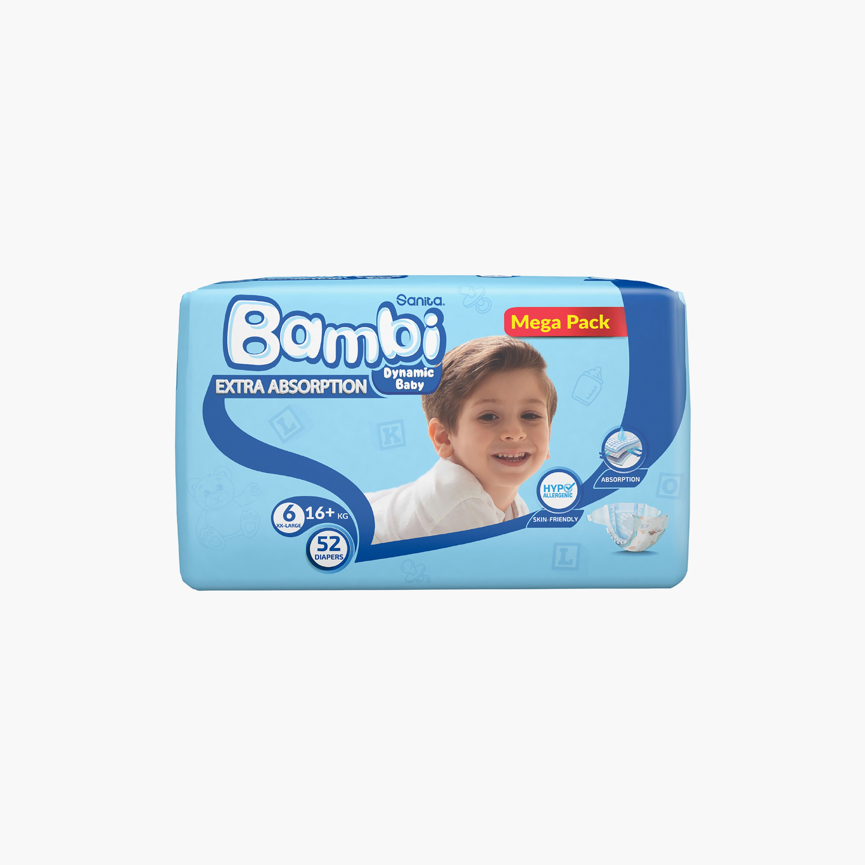 Sanita Bambi Diapers Mega Pack, Size 6, 104-Piece, XX-Large, +16 kg-baby-diapering-diapers-image-2