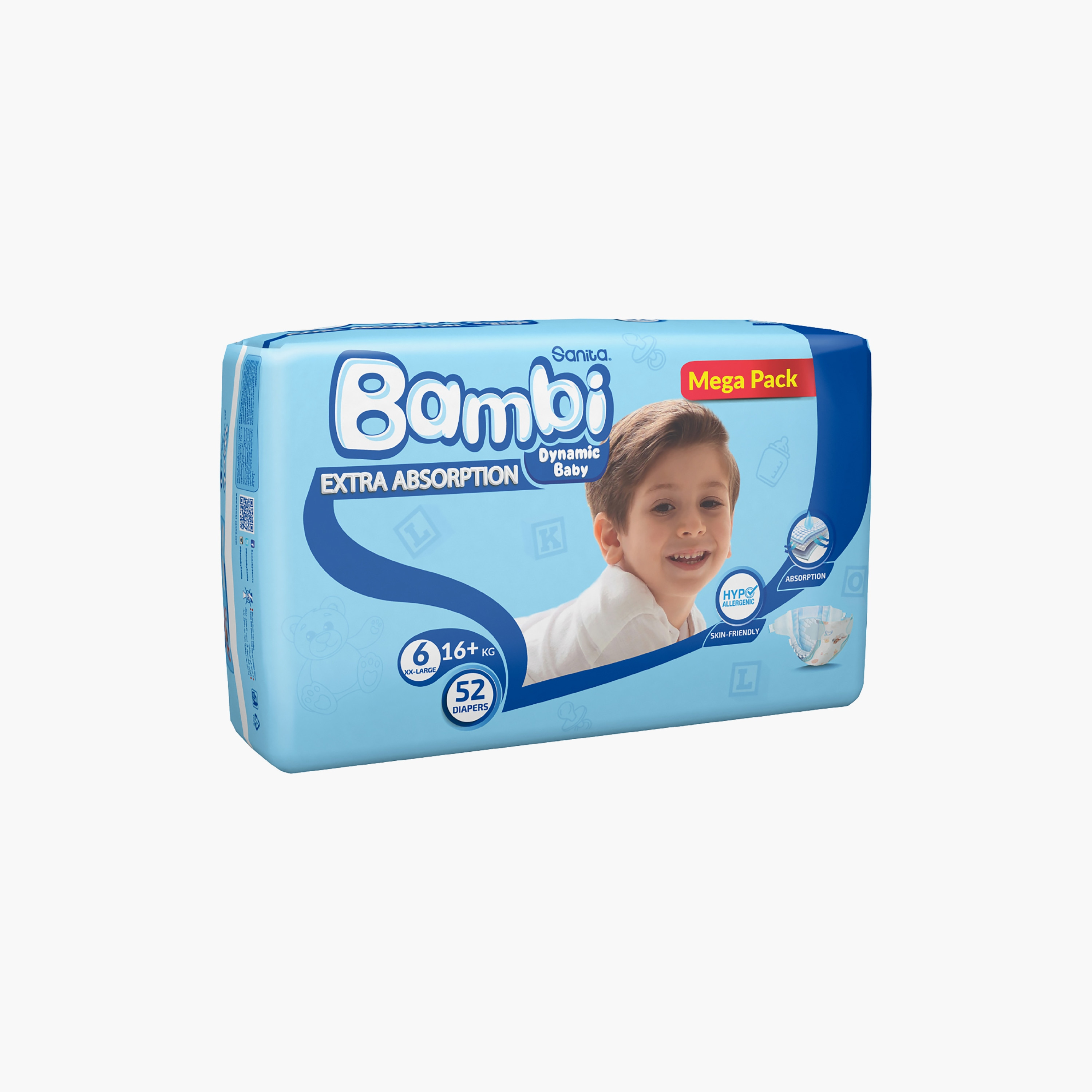 Sanita Bambi Diapers Mega Pack, Size 6, 104-Piece, XX-Large, +16 kg-baby-diapering-diapers-image-3