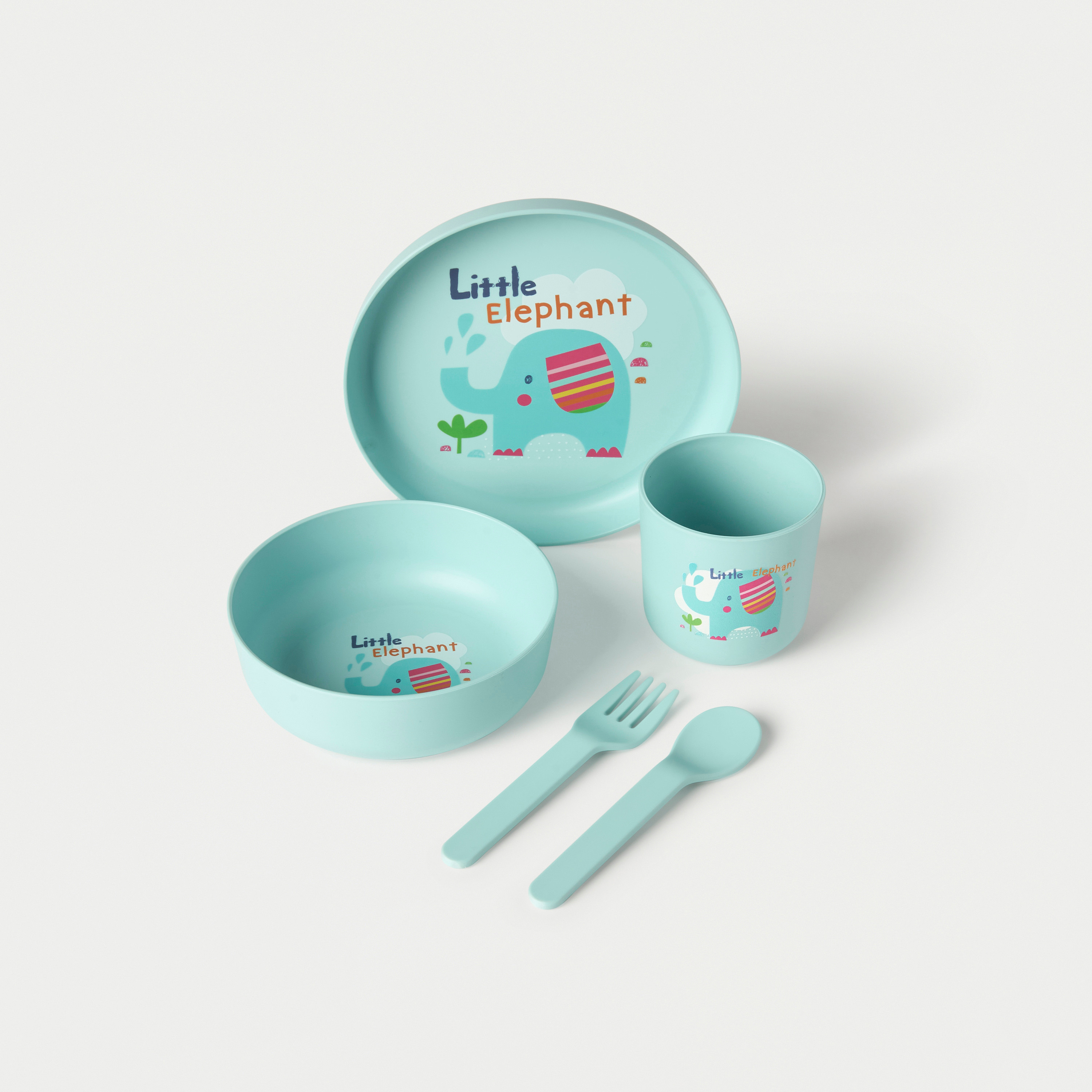 Juniors 5-Piece Elephant Print Dinner Set-baby-feeding-mealtimeessentials-image-1
