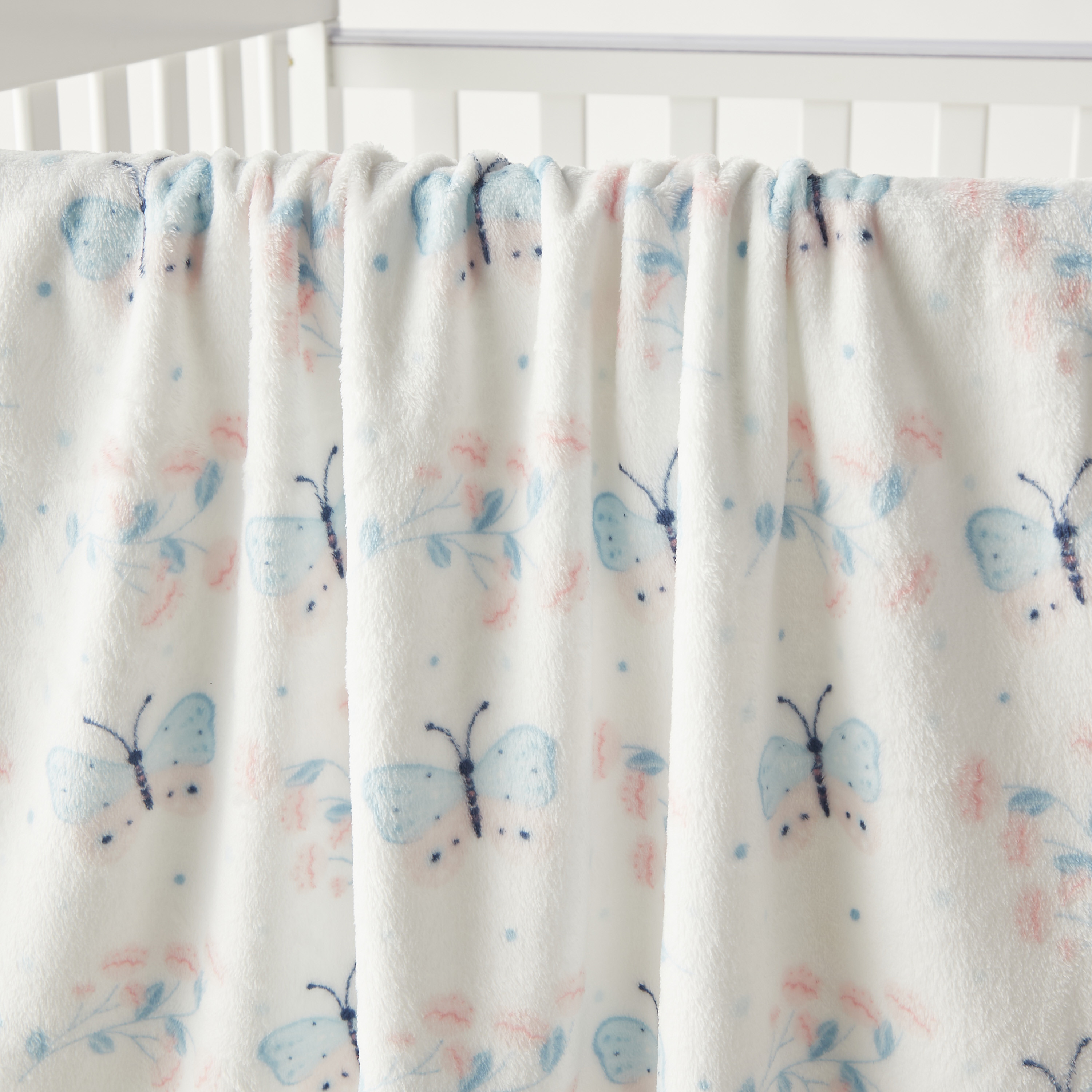 Juniors Butterfly Print Fleece Raschel Blanket - 76x102 cm-baby-nursery-blanketsandswaddles-blanketsandquilts-image-2