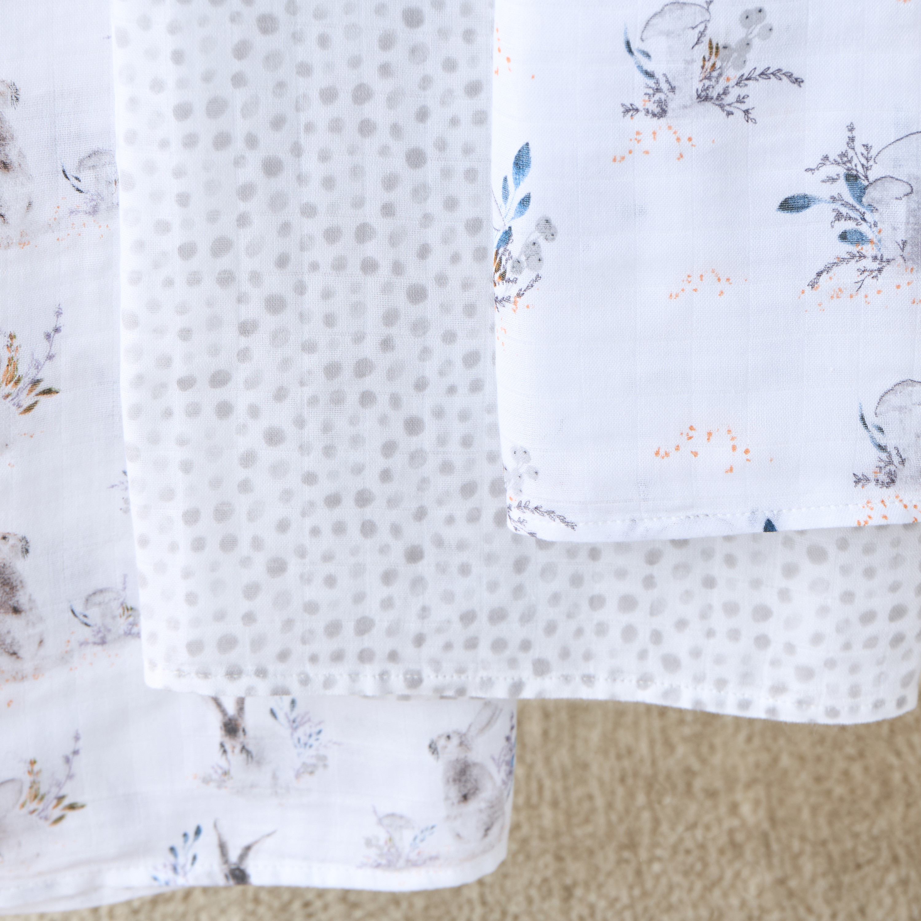Giggles 3-Piece Printed Muslin Swaddle Blanket Set - 120x120 cms-baby-nursery-blanketsandswaddles-swaddlesandsleepingbags-image-2