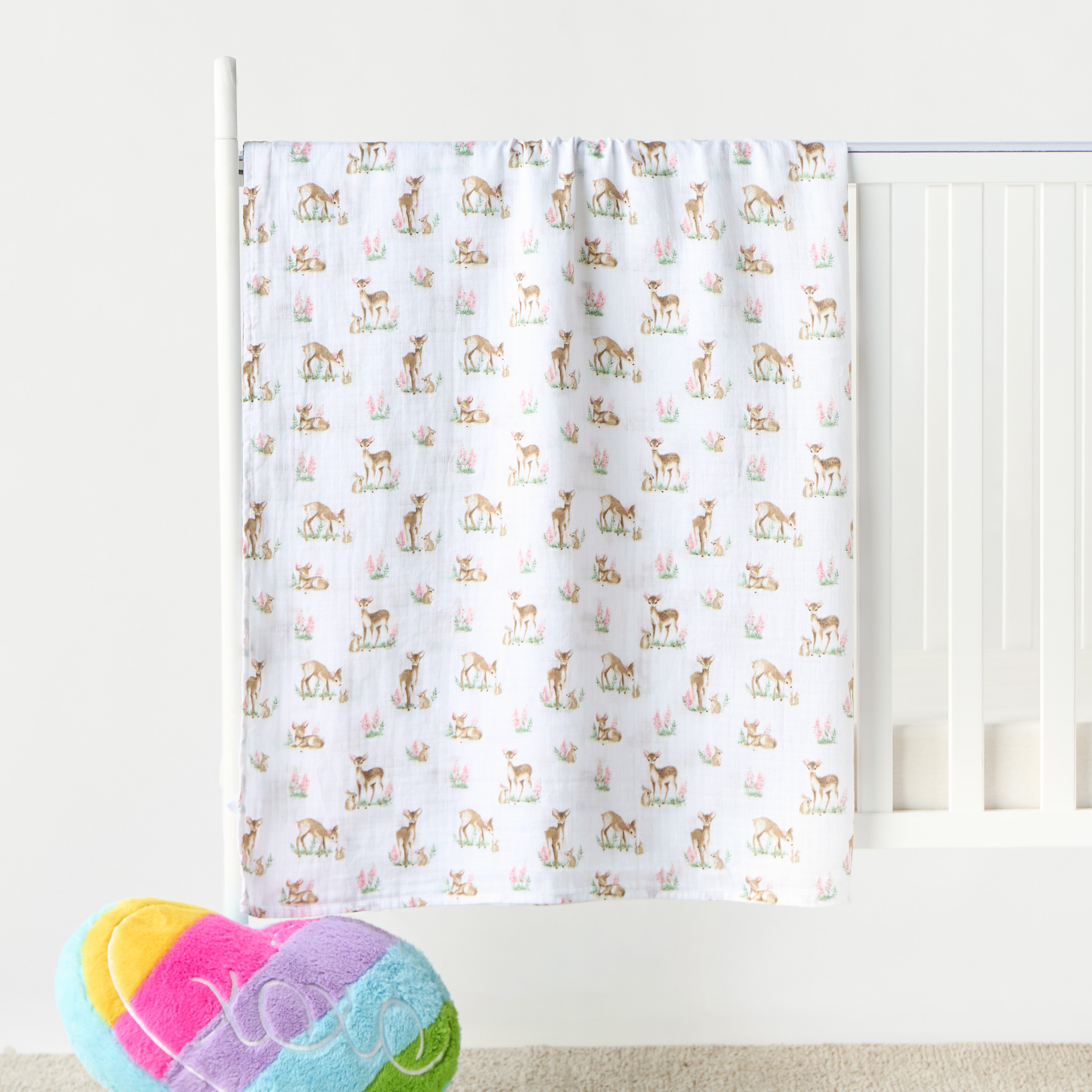 Giggles Deer Print Muslin Swaddle Blanket - 120x120 cms-baby-nursery-blanketsandswaddles-swaddlesandsleepingbags-image-1