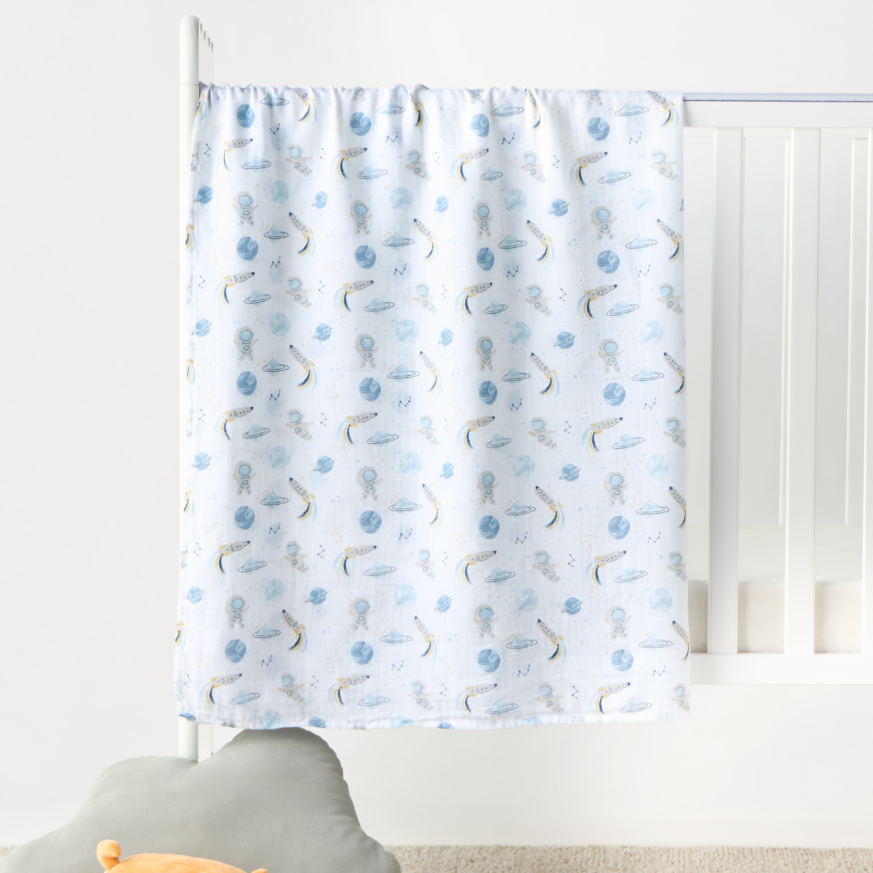 Giggles All-Over Space Print Muslin Swaddle Blanket - 120x120 cms-baby-nursery-blanketsandswaddles-swaddlesandsleepingbags-image-1