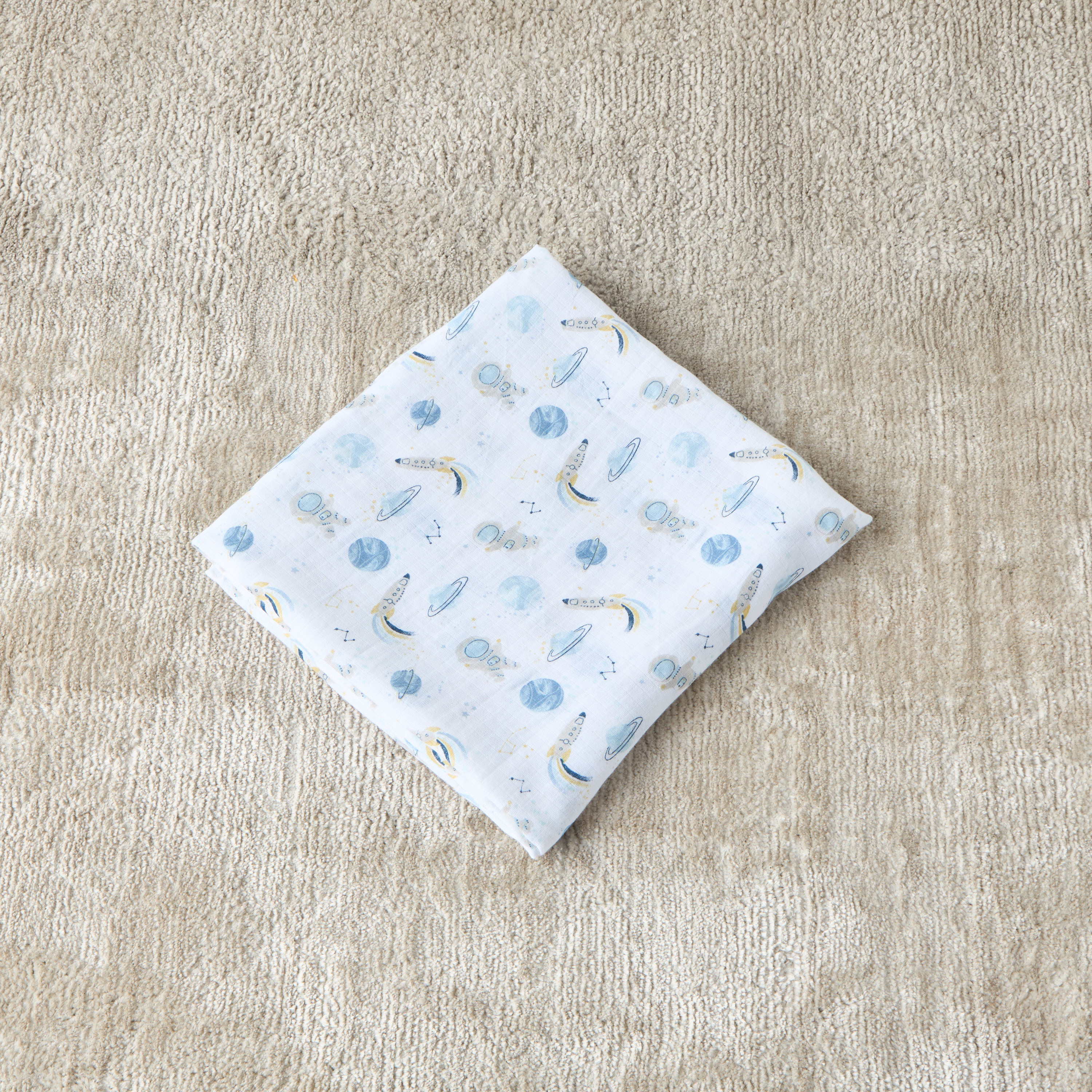 Giggles All-Over Space Print Muslin Swaddle Blanket - 120x120 cms-baby-nursery-blanketsandswaddles-swaddlesandsleepingbags-image-4