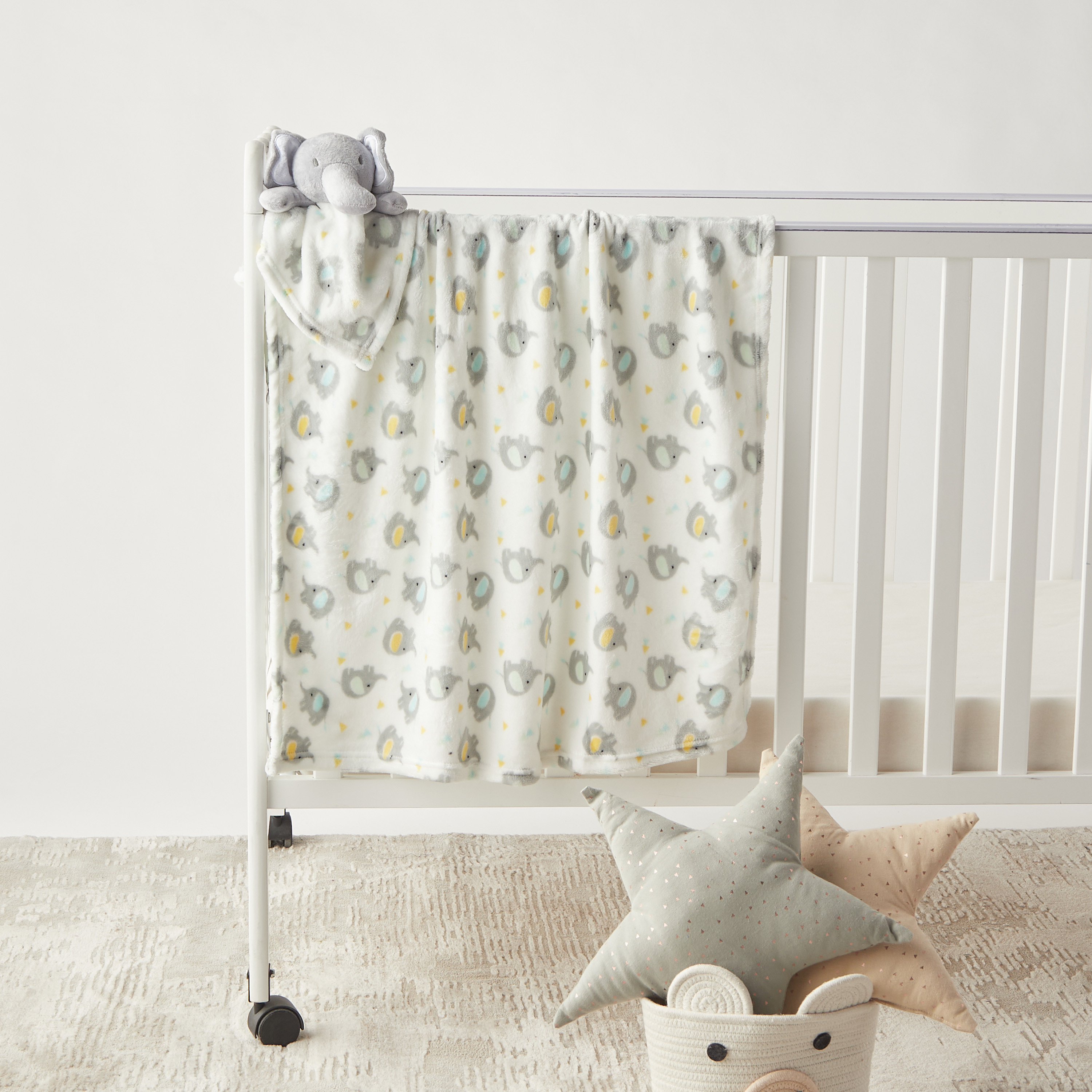Juniors All-Over Elephant Print Blanket with Soft Toy - 75x90 cm-baby-nursery-blanketsandswaddles-blanketsandquilts-image-1