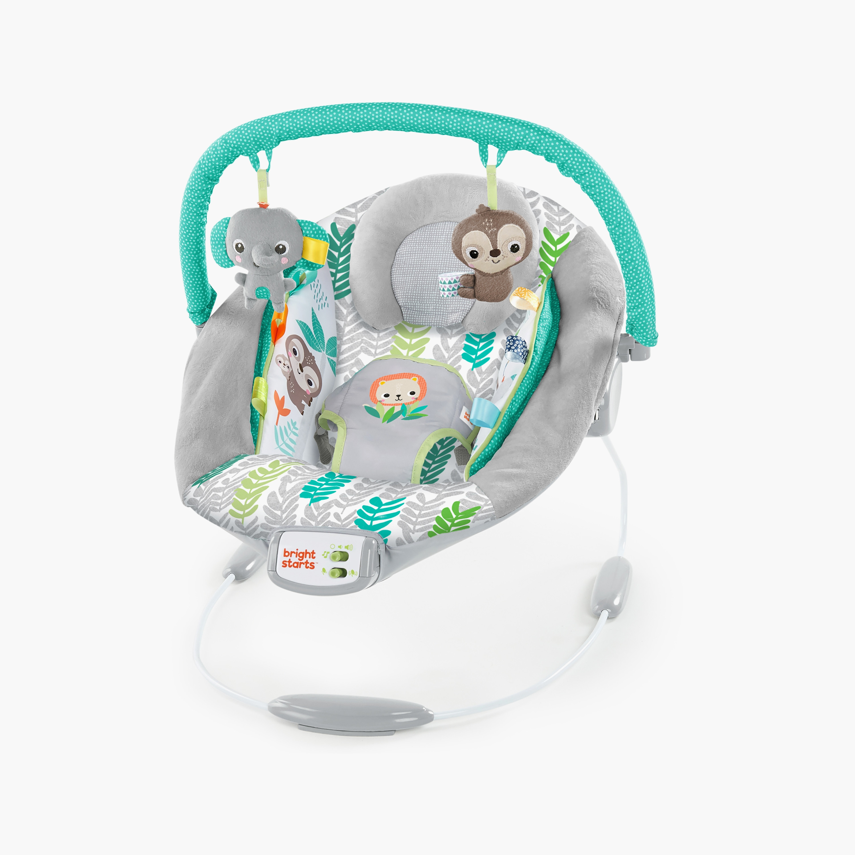 كرسي هزاز مريح من برايت ستارتس، جانجل فاينز-baby-infantactivity-bouncers-image-1