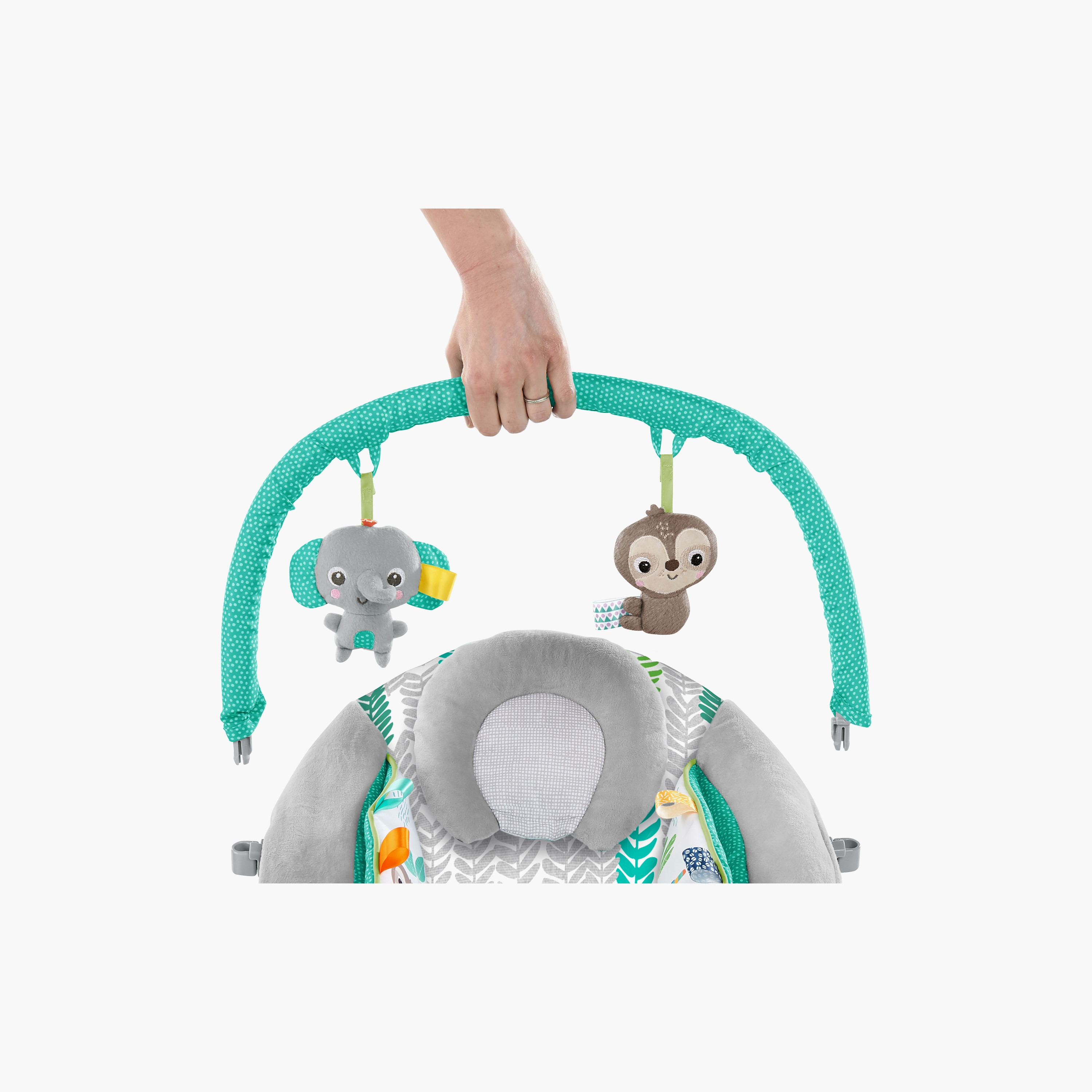 كرسي هزاز مريح من برايت ستارتس، جانجل فاينز-baby-infantactivity-bouncers-image-3