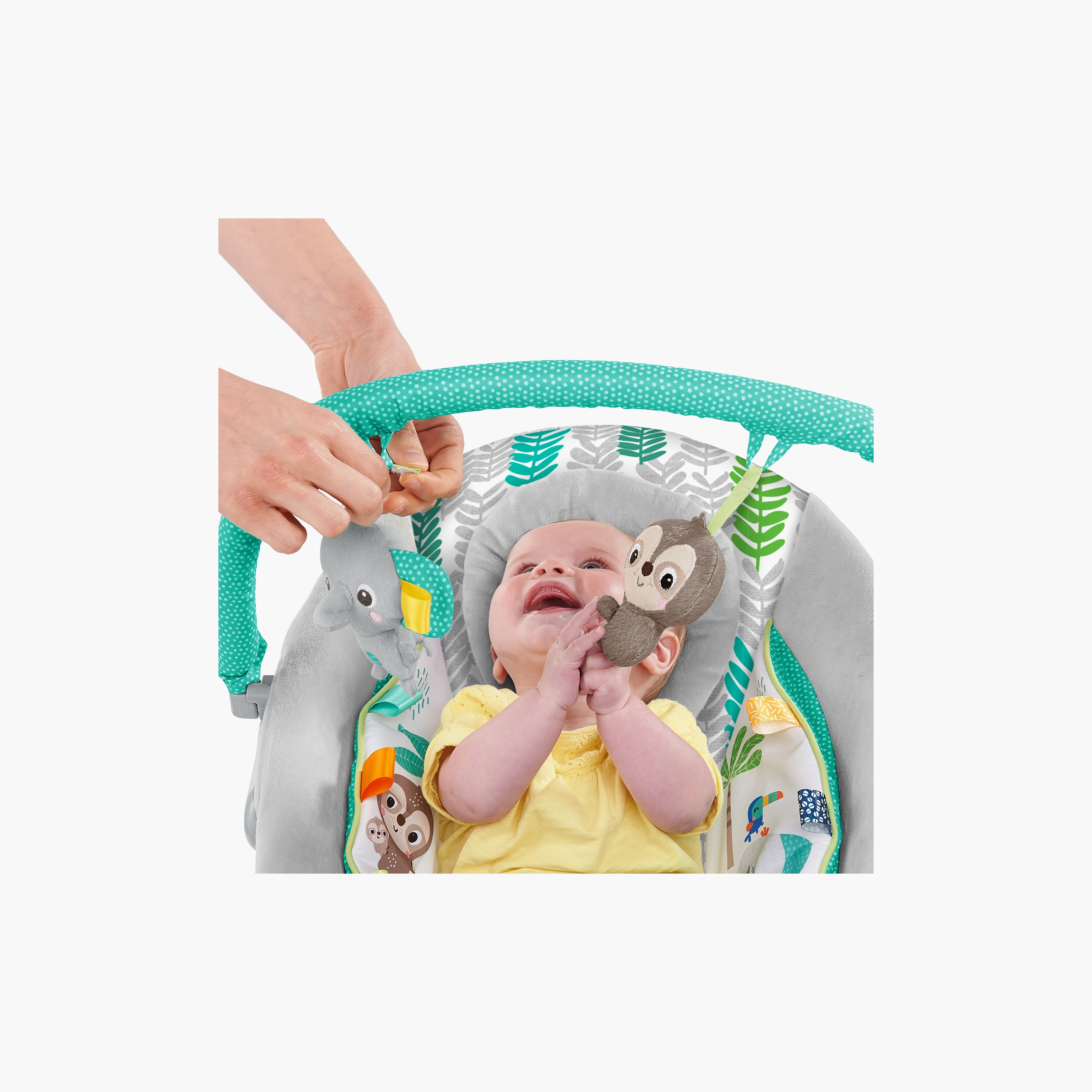 كرسي هزاز مريح من برايت ستارتس، جانجل فاينز-baby-infantactivity-bouncers-image-4