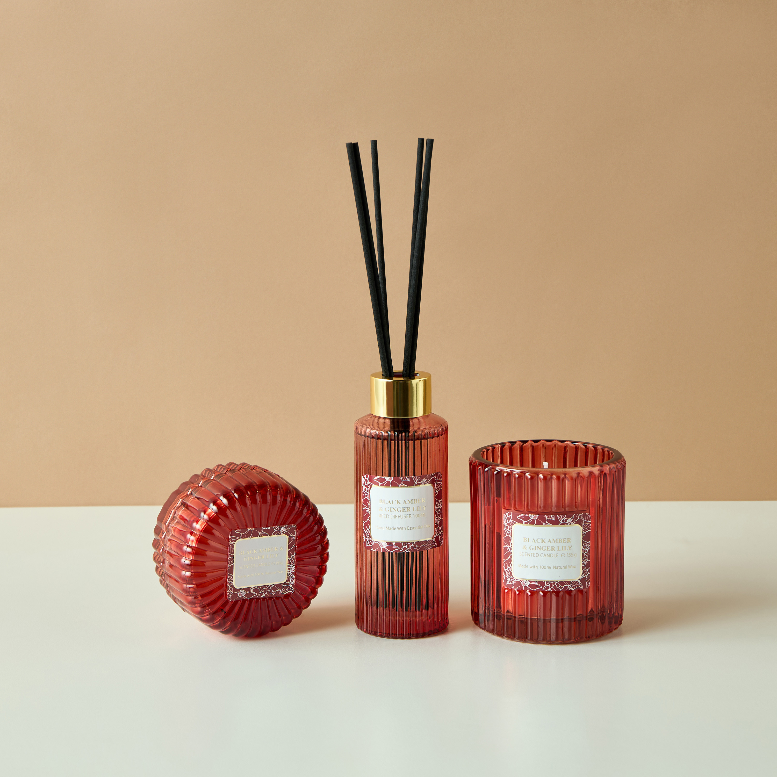 Black Amber and Ginger Lily Reed Diffuser and Candle Gift Set-household-homefragrance-fragrancegiftset-image-1