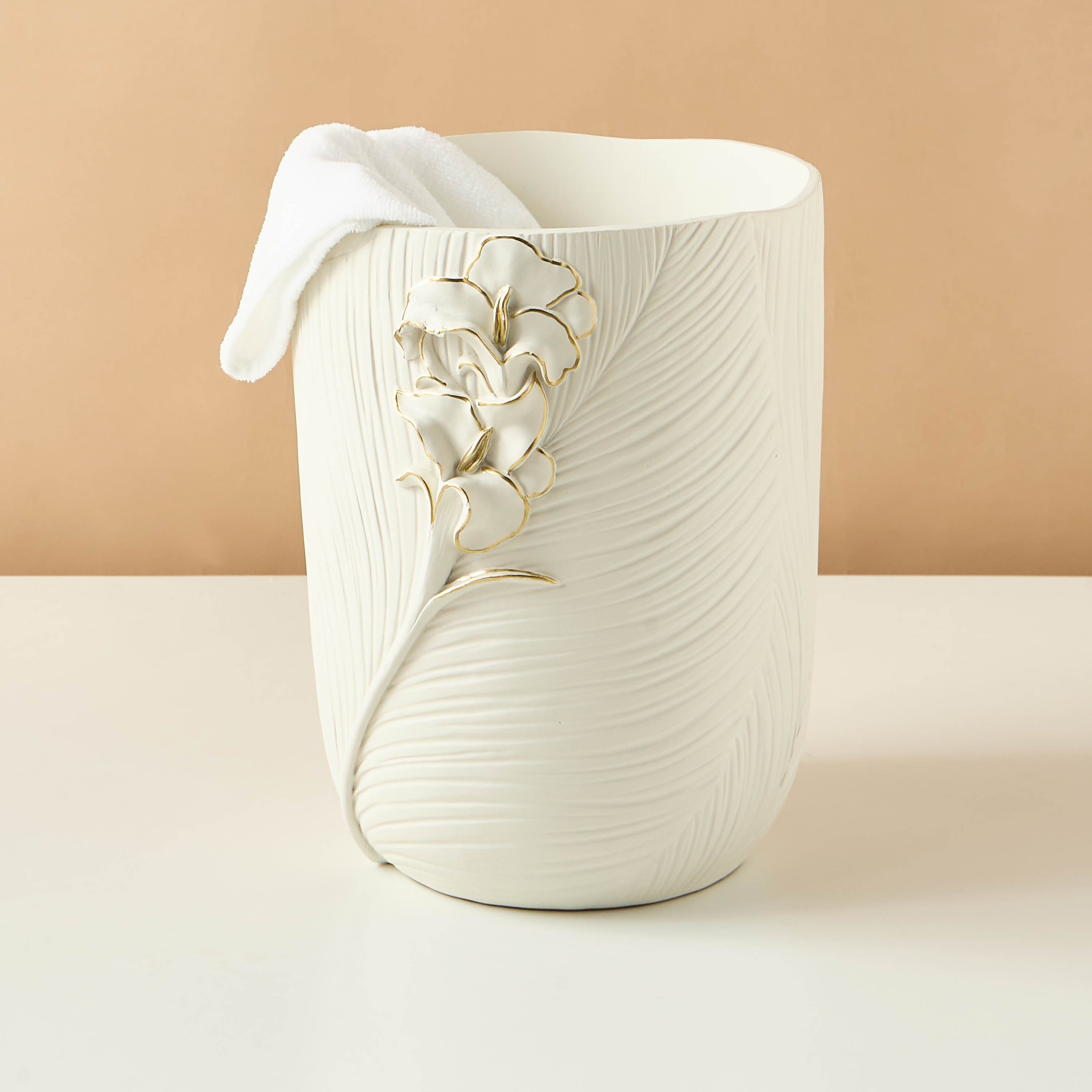 Floral Textured Waste Bin-household-bathandlaundry-wastebinsandaccessories-image-1