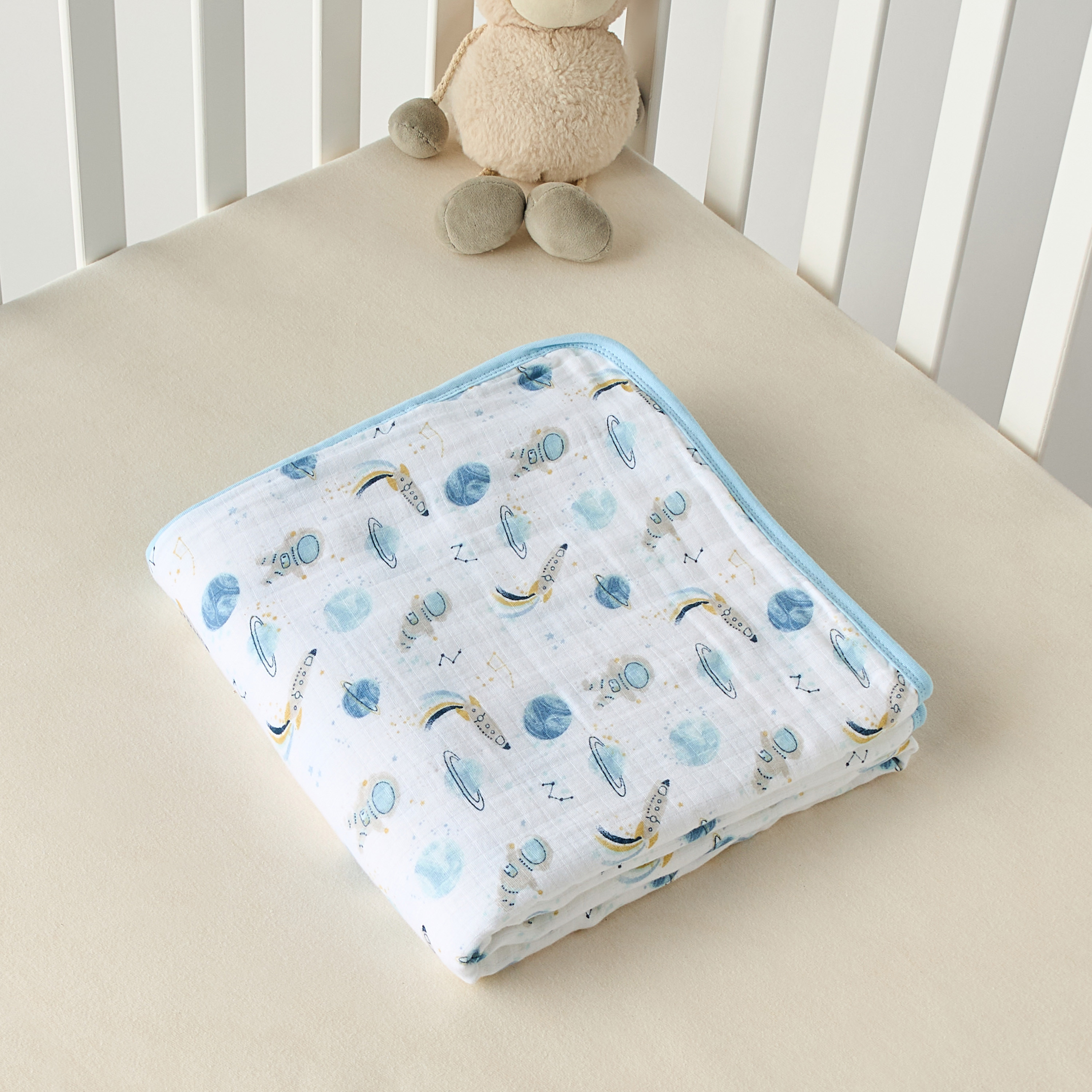 Giggles Space Print Bamboo Muslin Swaddle Blanket - 120x120 cm-baby-nursery-blanketsandswaddles-swaddlesandsleepingbags-image-4
