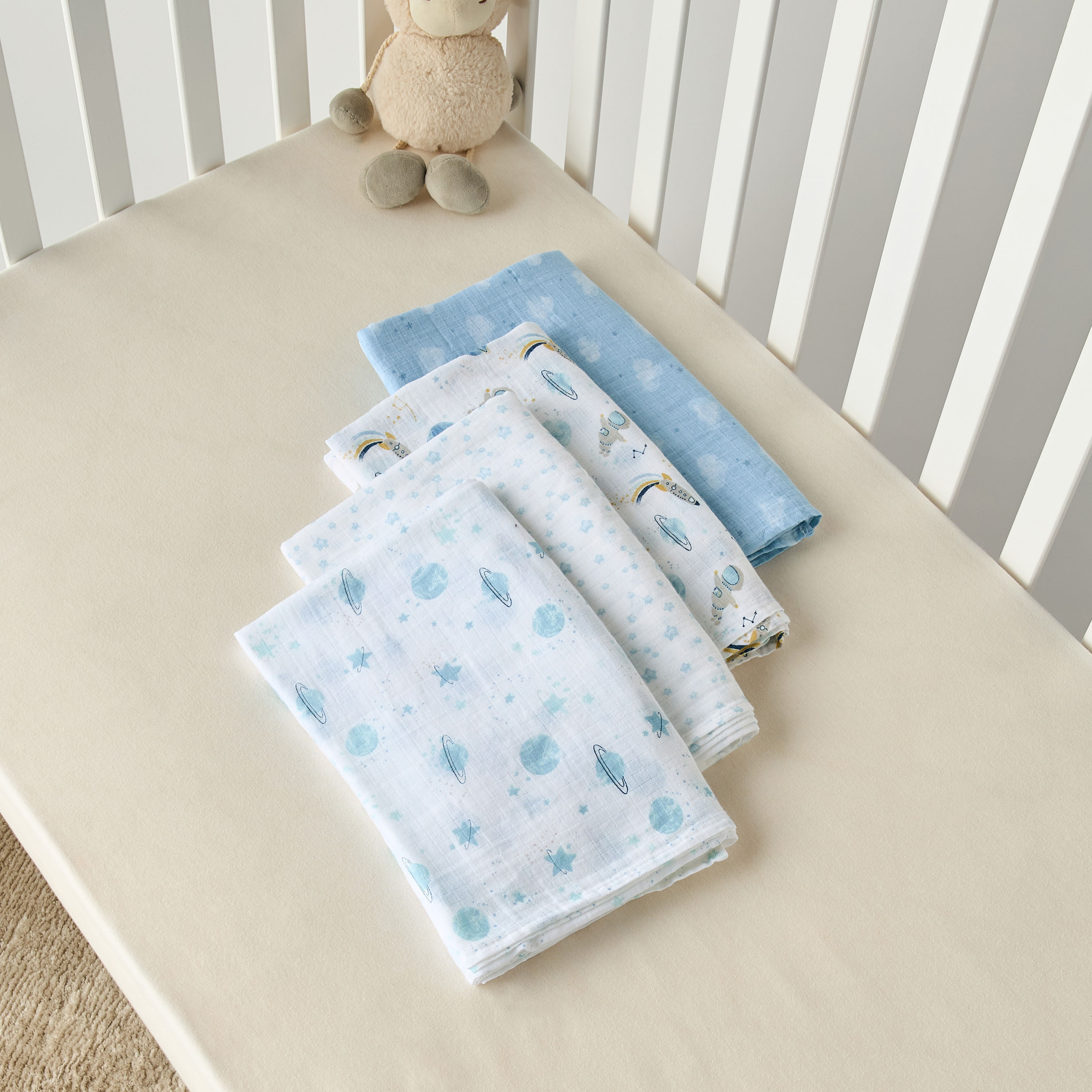 Giggles 4-Piece Printed Swaddle Blanket Set - 120x120 cm-baby-nursery-blanketsandswaddles-swaddlesandsleepingbags-image-4