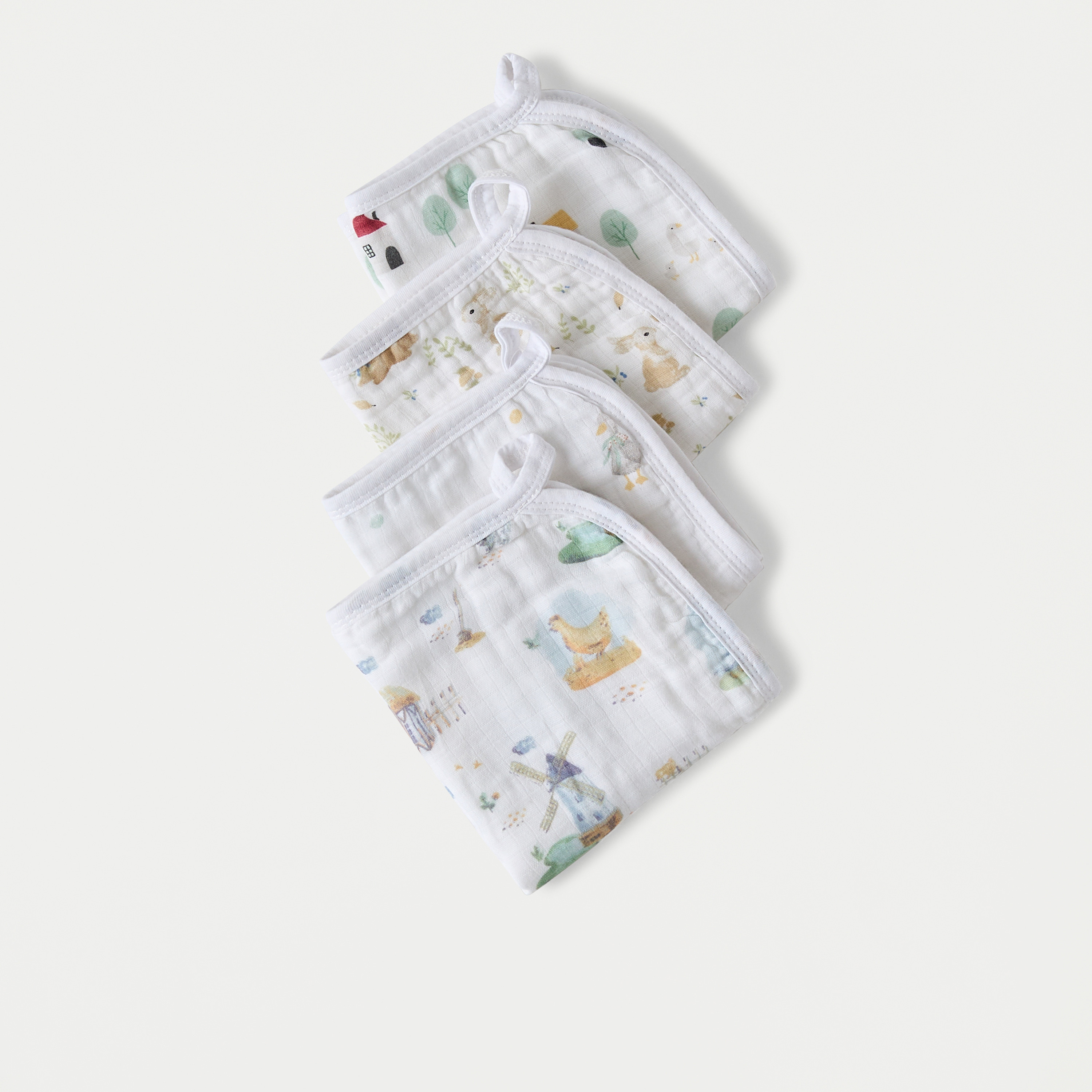 طقم مناشف تنظيف بطبعات 4 قطع من جيجلز - 25x25 سم-baby-bathandcare-towels-image-1
