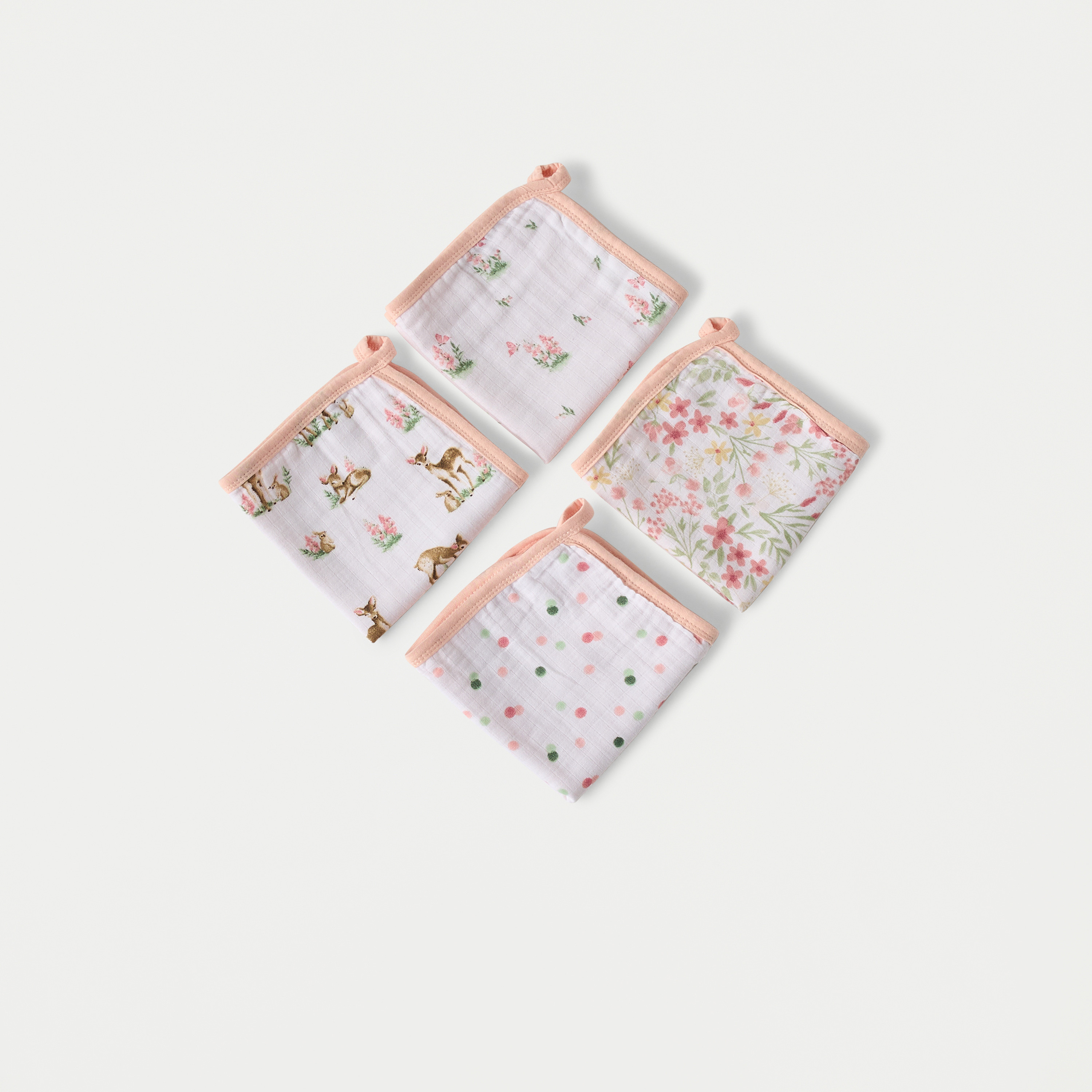 طقم مناشف تنظيف بطبعات 4 قطع من جيجلز - 25x25 سم-baby-bathandcare-towels-image-1