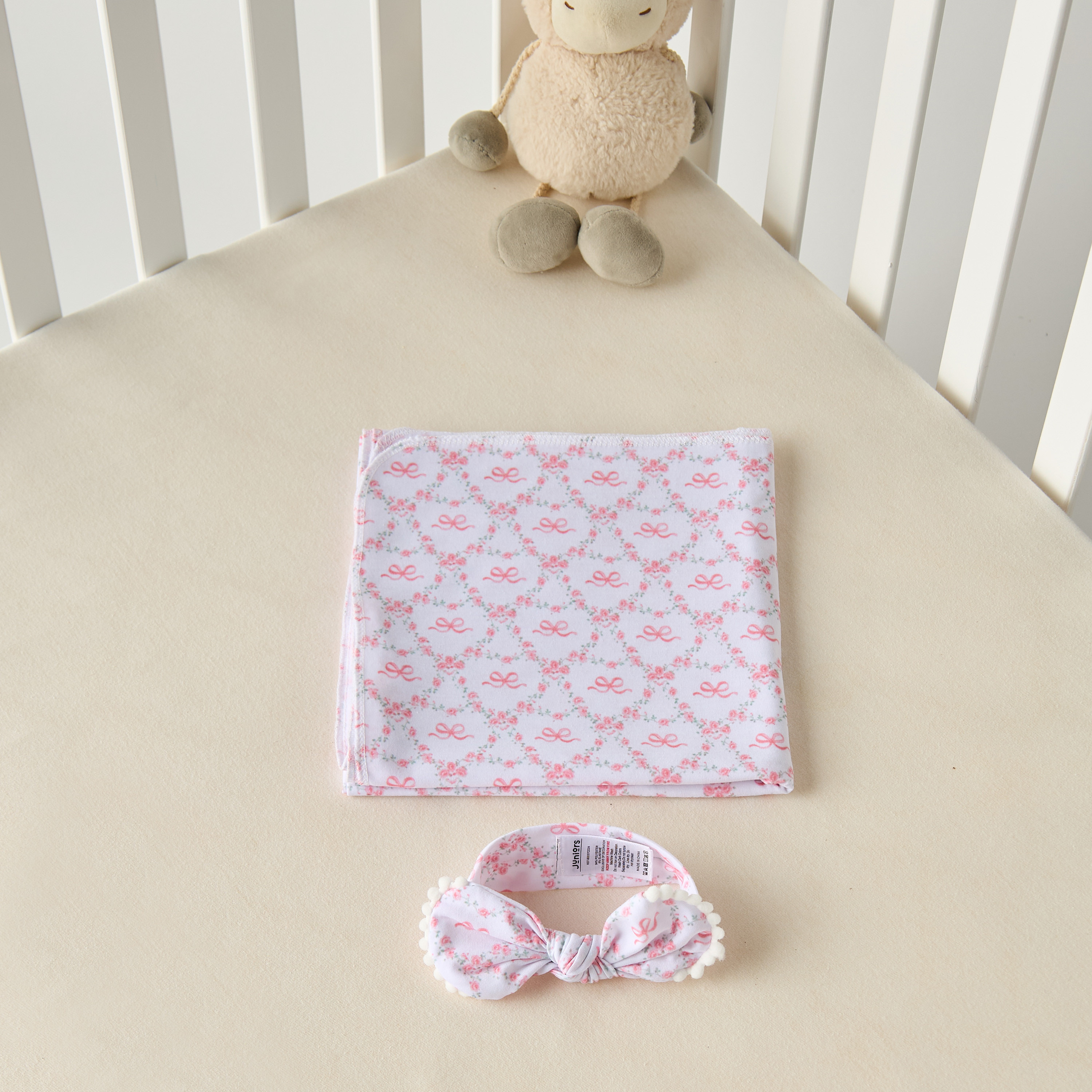 Juniors Floral Print Swaddle Blanket with Headband-baby-nursery-blanketsandswaddles-swaddlesandsleepingbags-image-4