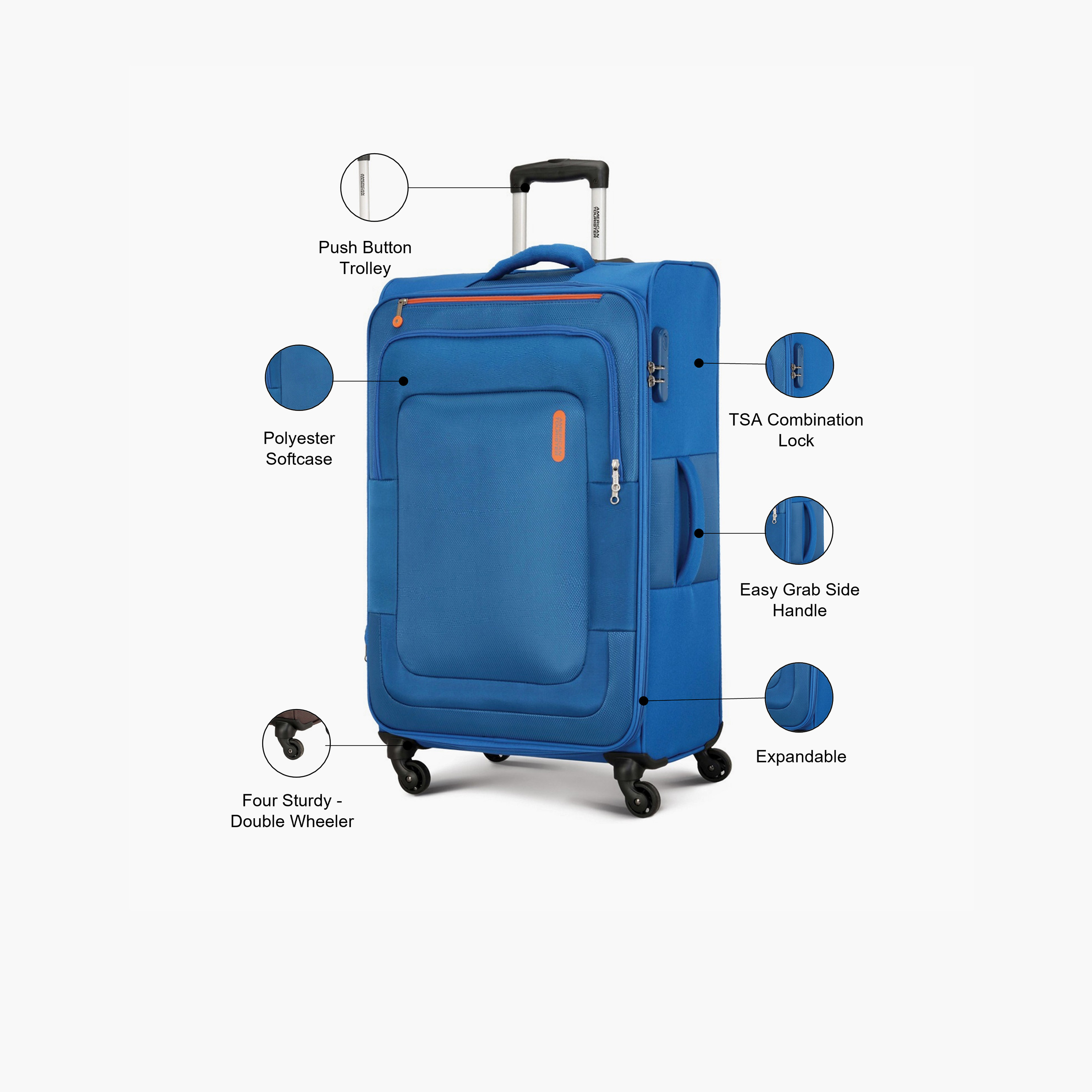 American Tourister Duncan 55CM Small Cabin Polyester Softcase 4 Wheel Trolley Bag with TSA Lock Blue-travel-luggagesandbags-luggage-image-3
