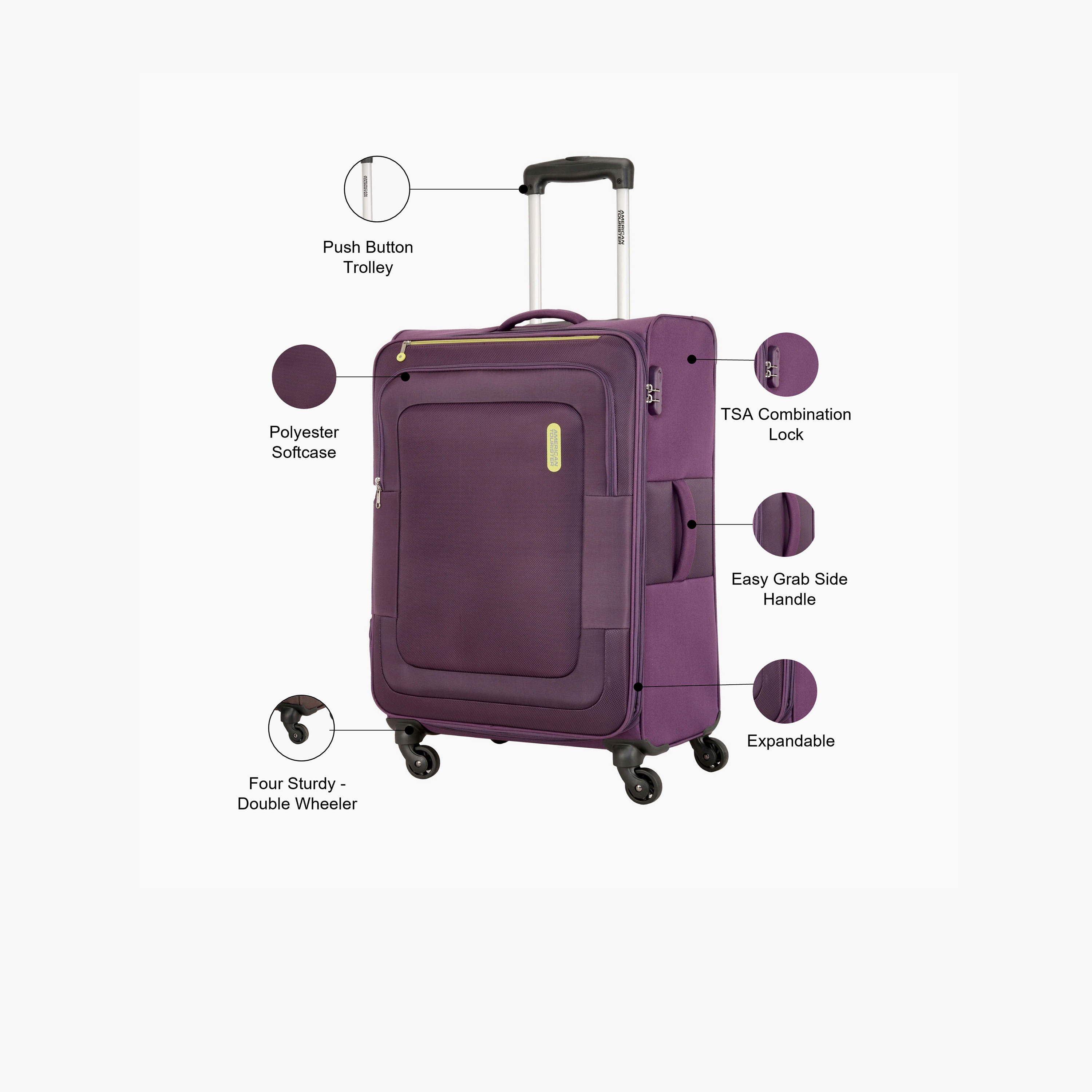 American Tourister Duncan 83CM Large Check-in Polyester Softcase 4 Wheel Trolley Bag with TSA Lock Purple-travel-luggagesandbags-luggage-image-3
