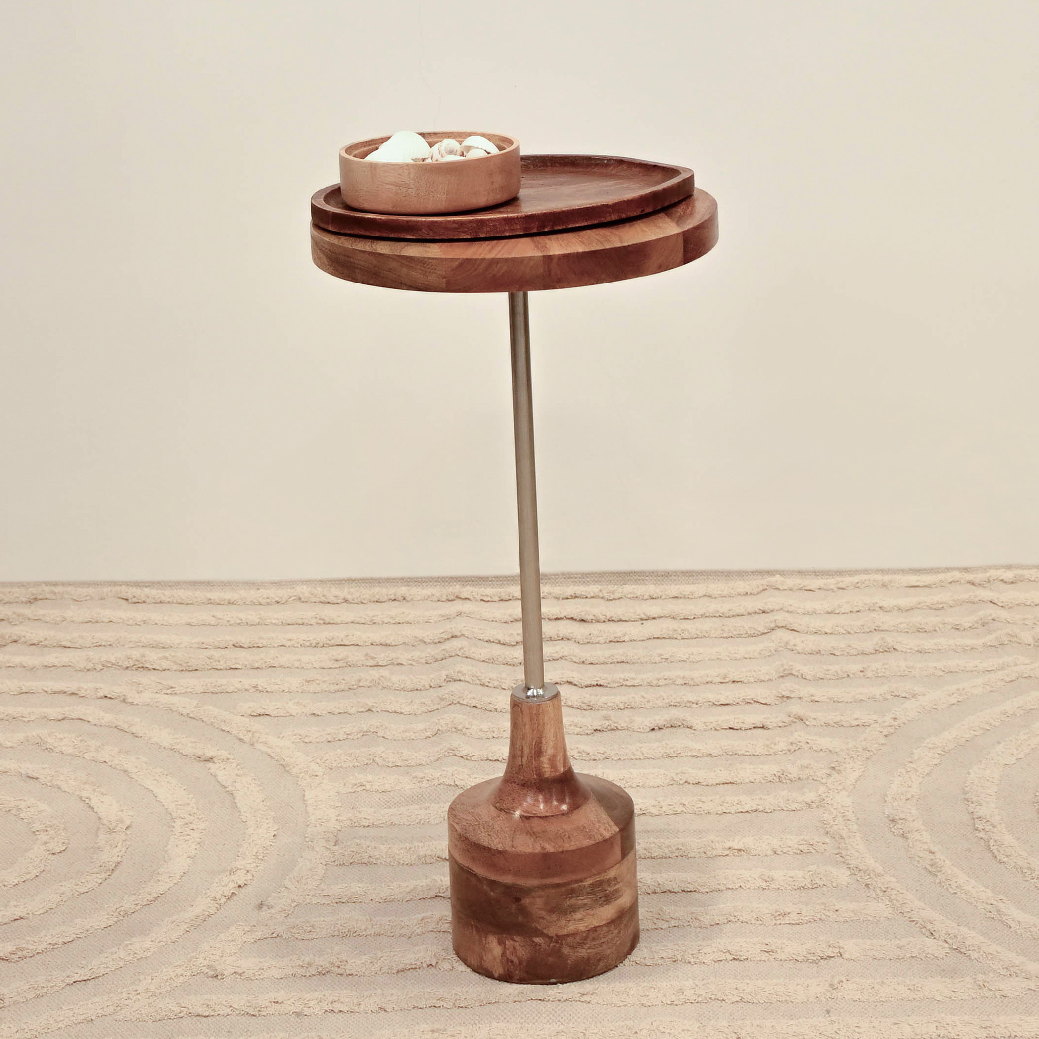 Home Carving Wooden Top Round Side Table - 61x32x61 cms-furniture-livingroom-sideandendtables-image-1