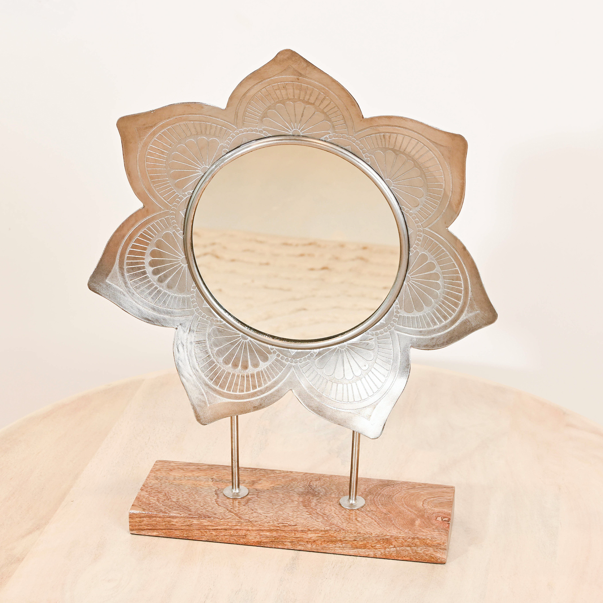 Home Carving Flower Shaped Decorative Mirror - 35x50 cms-household-walldecorandmirrors-mirrors-wallmirrors-image-3