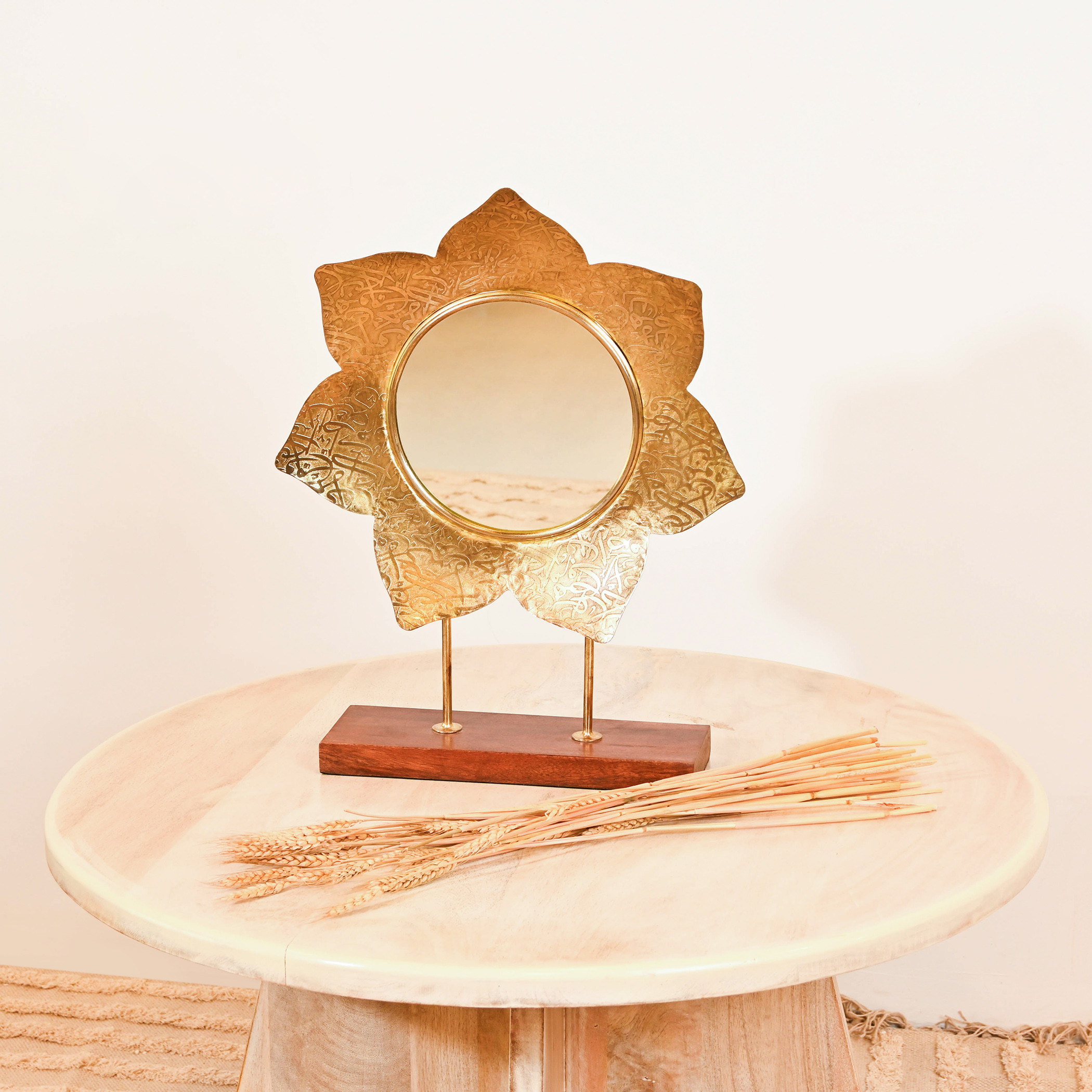 Home Carving Flower Shaped Decorative Mirror - 35x50 cms-household-walldecorandmirrors-mirrors-wallmirrors-image-1