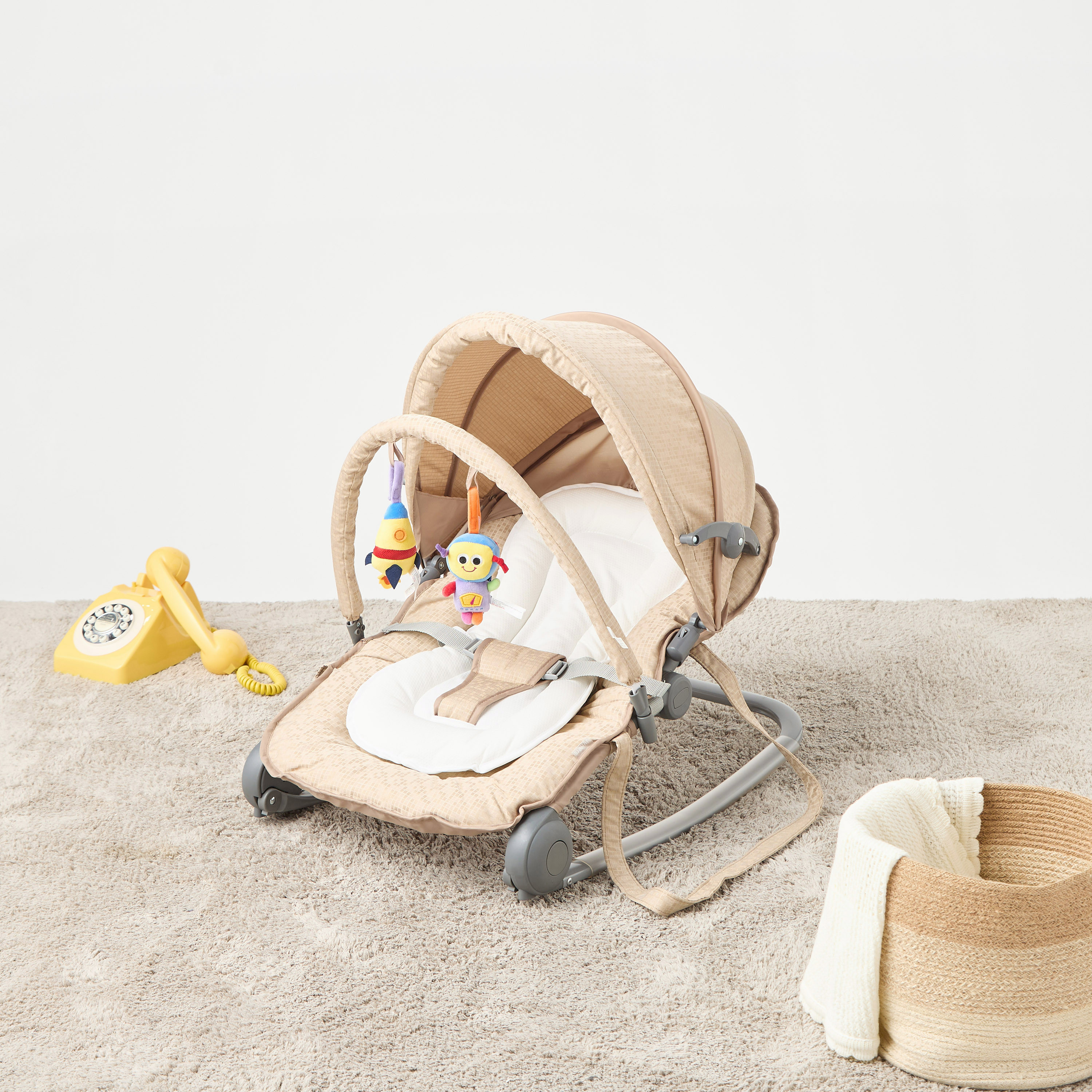 Shop Juniors Granite Baby Rocker with Canopy and Music Toy Bar Online Mothercare Bahrain