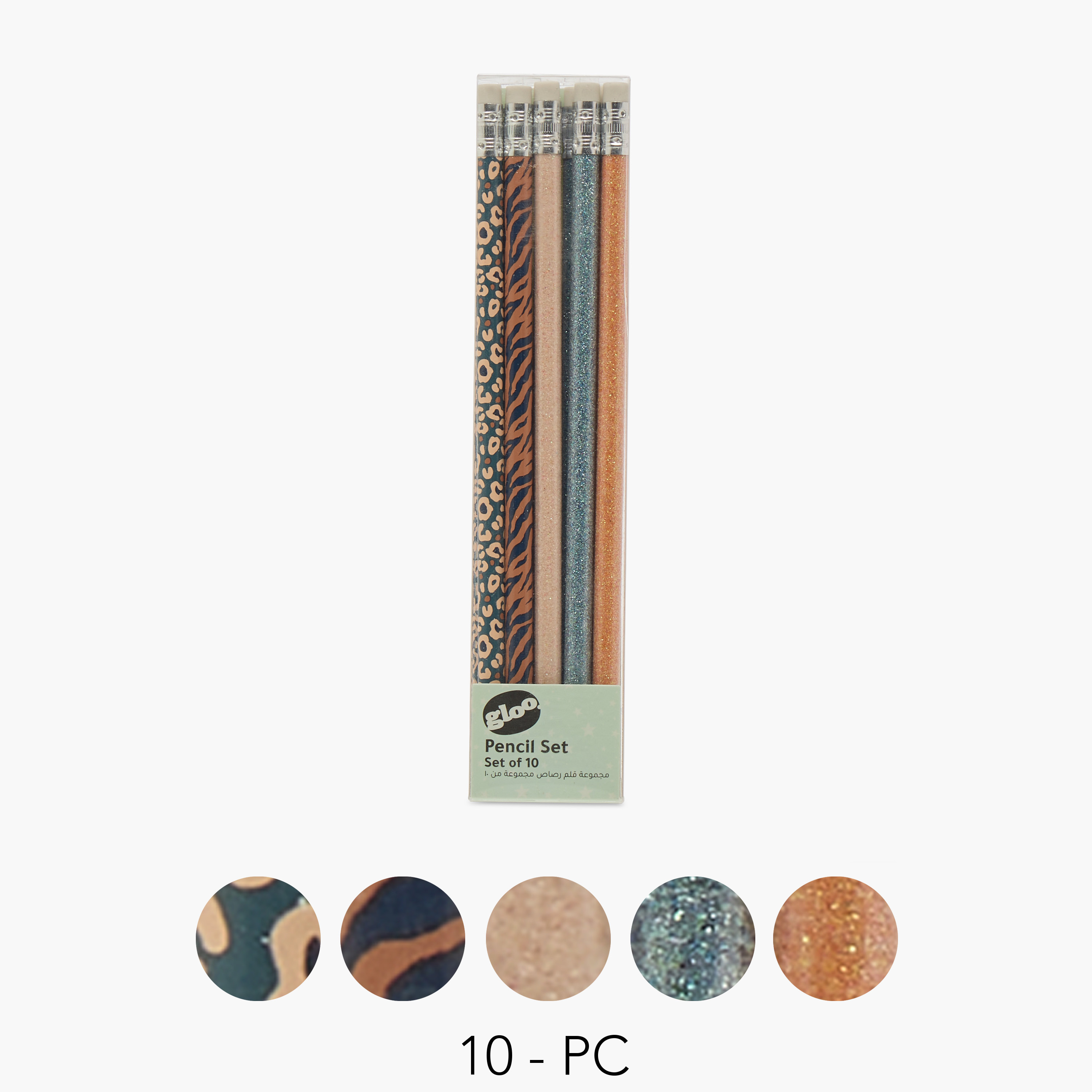 GLOO Printed Wooden Pencil with Eraser - Set of 10-school-stationery-pensandpencils-image-1