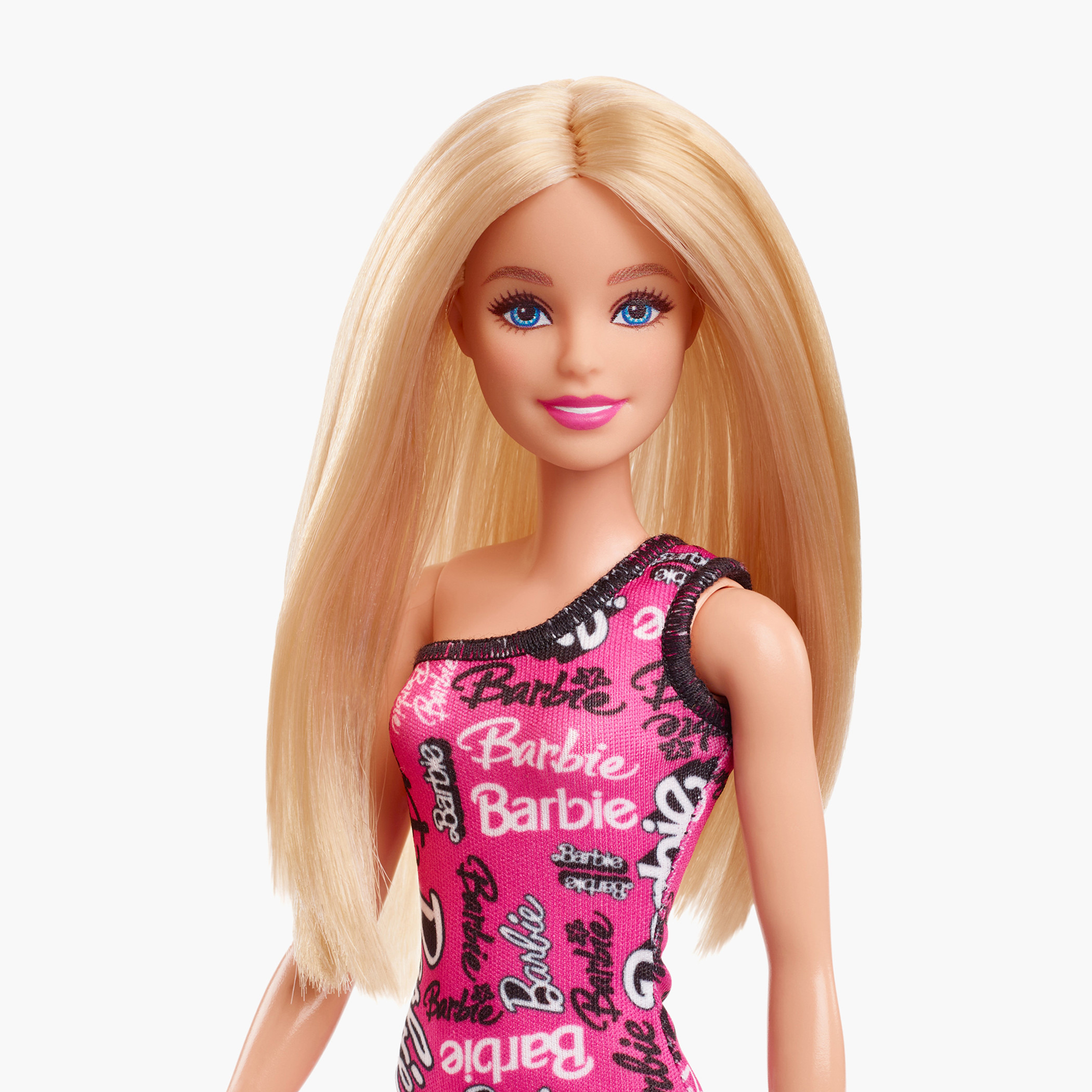 Barbie Fashion Doll with Straight Hair, Removable Pink One-Shoulder Dress & Shoes with Logo Print-toys-dollsandplaysets-dolls-image-2