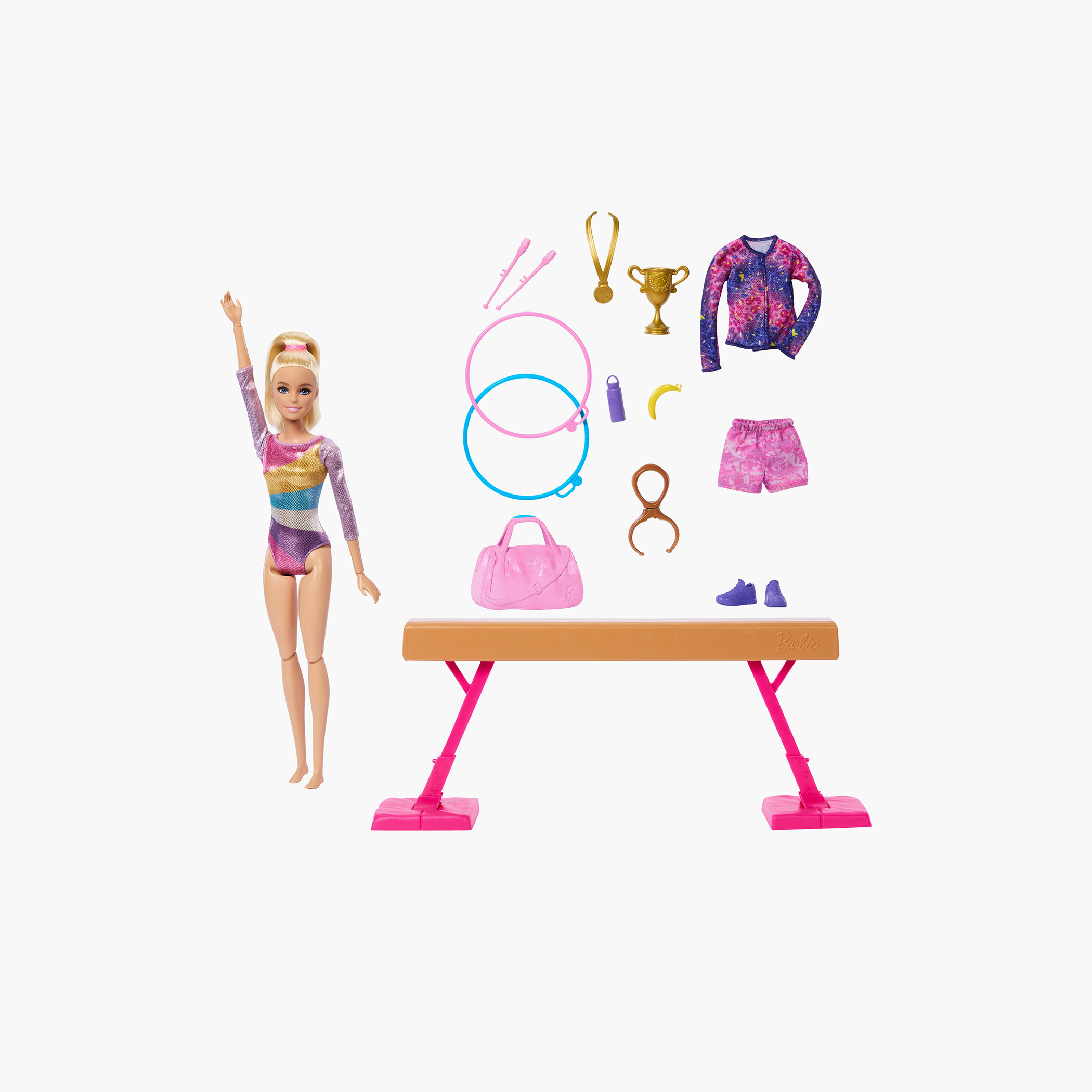 دمية لاعبة جمباز شقراء مع إكسسوارات ومشبك على شكل حرف C لحركة الشقلبة من باربي-toys-dollsandplaysets-dollplaysets-image-2