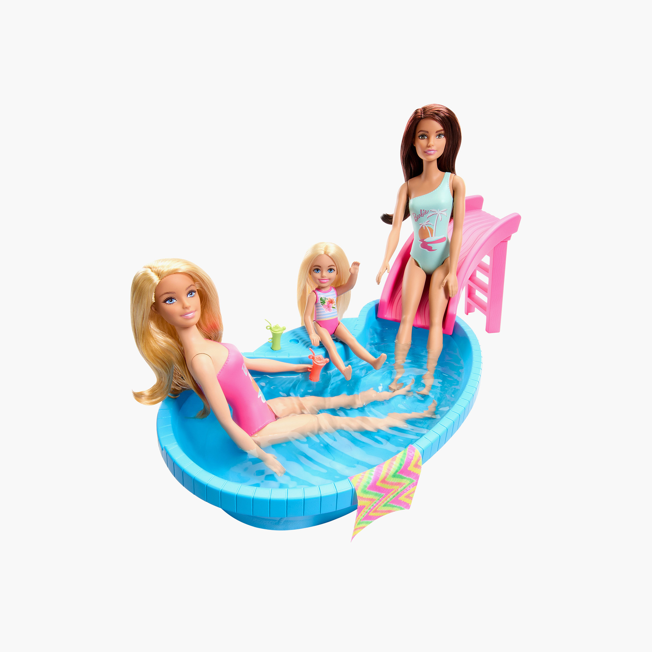 Barbie Doll and Pool Playset, Tropical Pink One-Piece Swimsuit with Pool, Slide, Towel & Accessories-toys-dollsandplaysets-dollplaysets-image-4