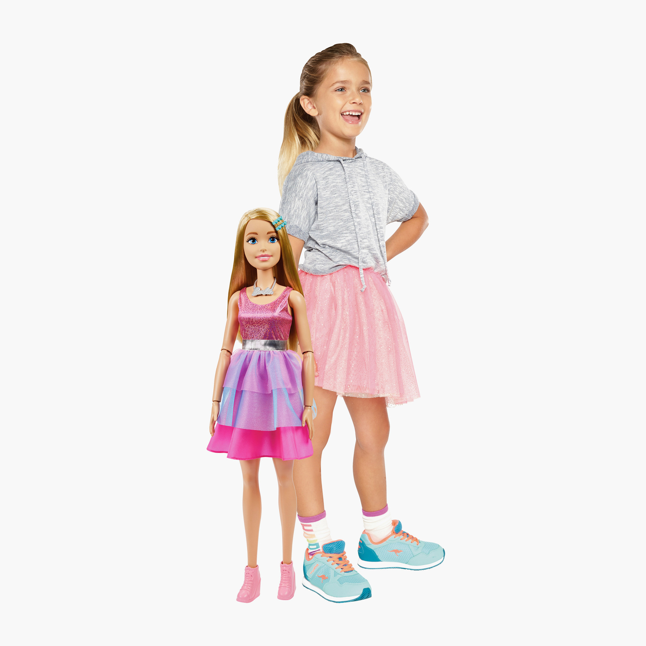 دمية باربي كبيرة طول 28 بوصة بشعر أشقر وفستان وردي لامع وقلادة وإكسسوارات شعر-toys-dollsandplaysets-dollplaysets-image-1