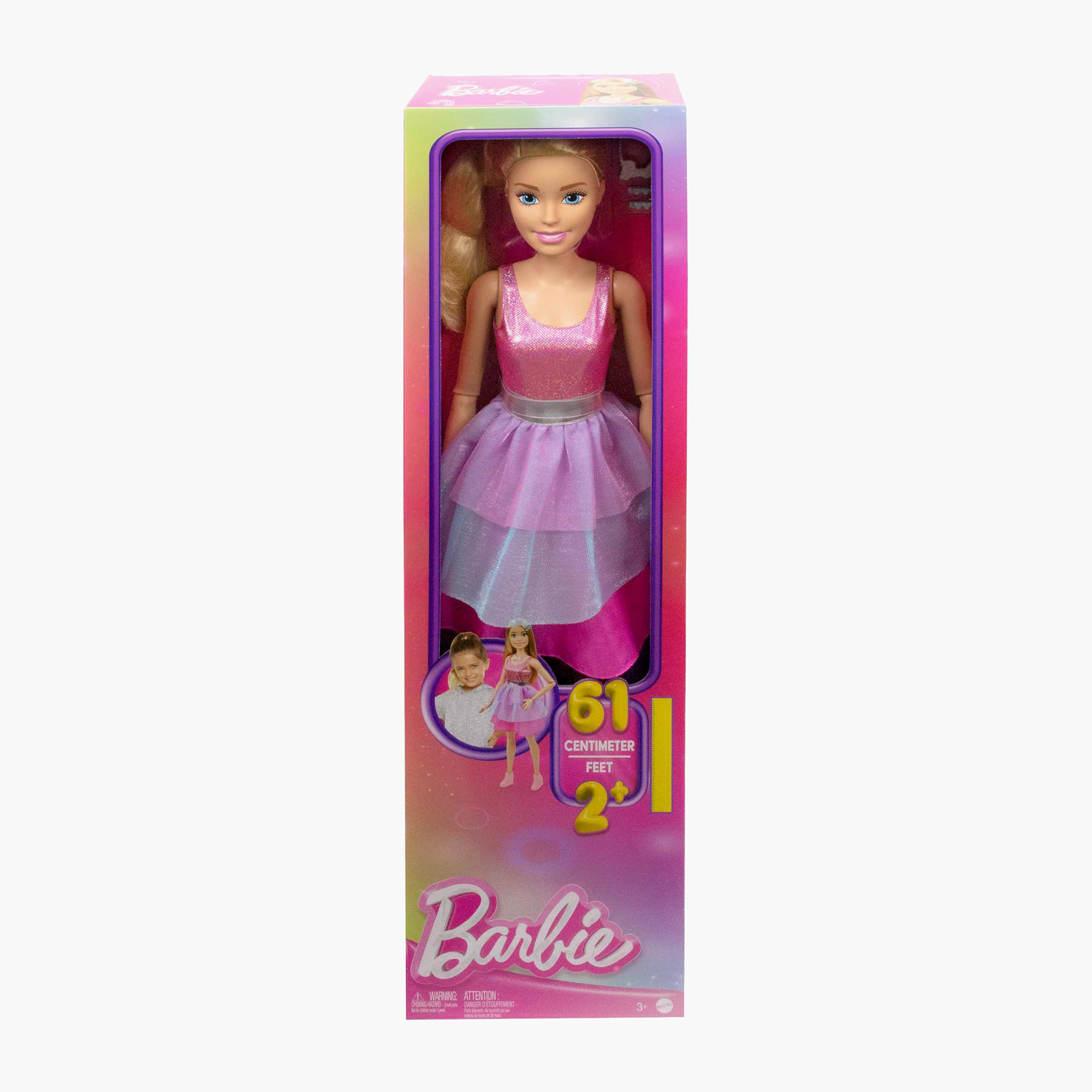 دمية باربي كبيرة طول 28 بوصة بشعر أشقر وفستان وردي لامع وقلادة وإكسسوارات شعر-toys-dollsandplaysets-dollplaysets-image-6